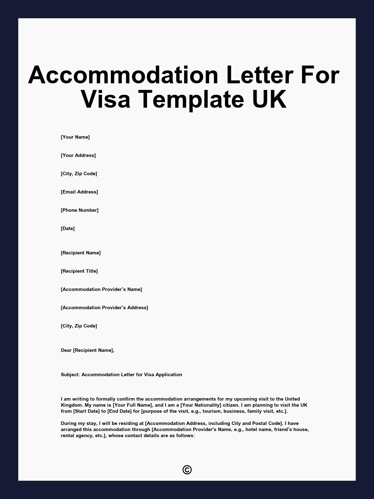 Accommodation Letter For Visa Template UK