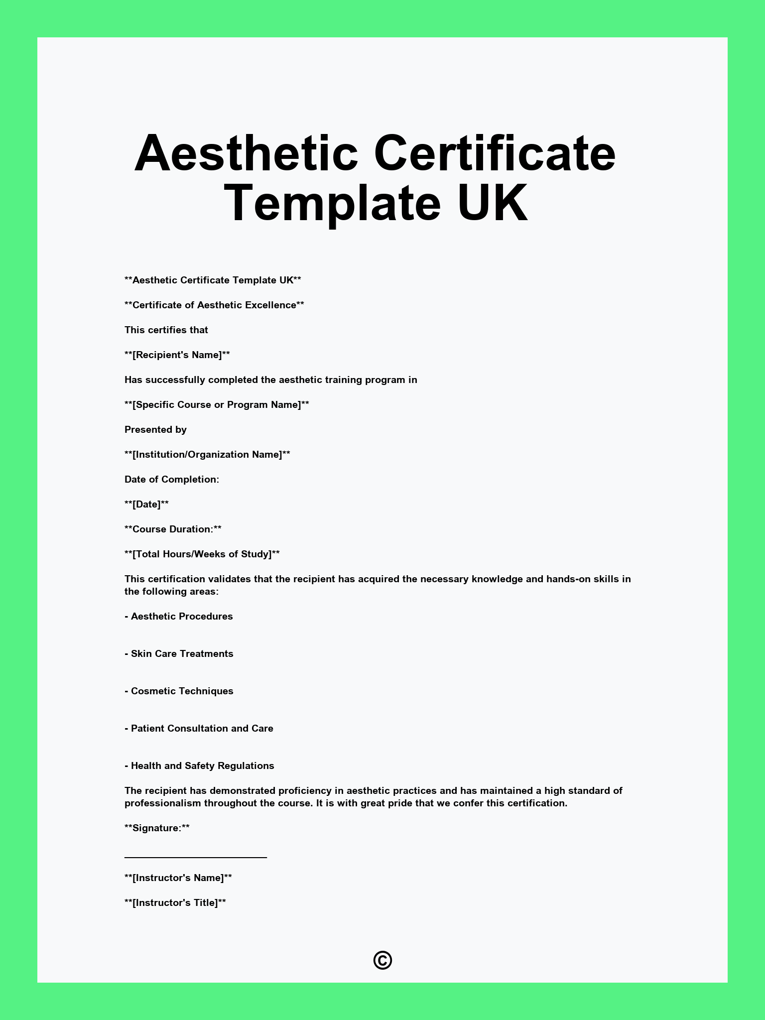 Aesthetic Certificate Template UK