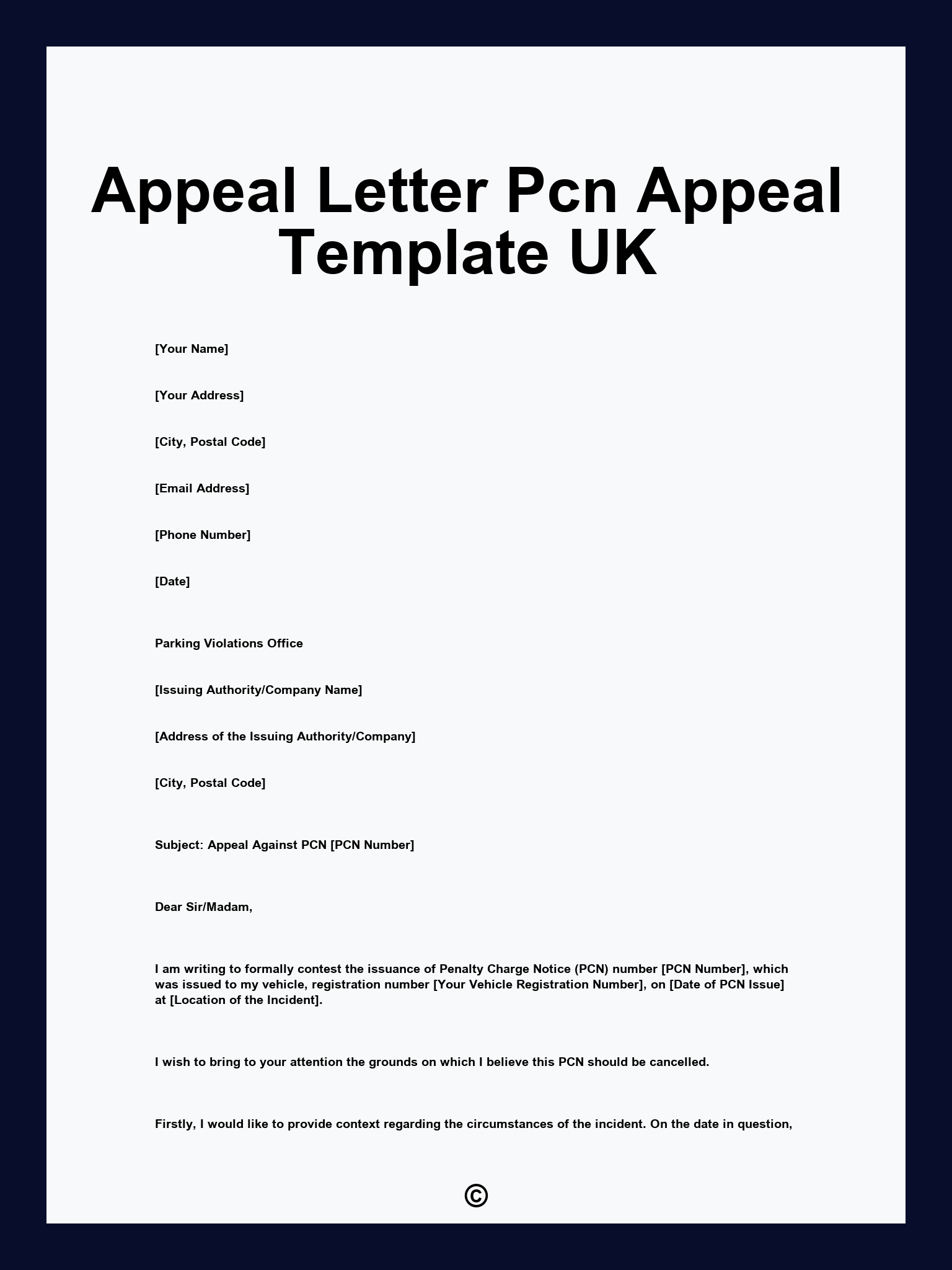Appeal Letter Pcn Appeal Template UK