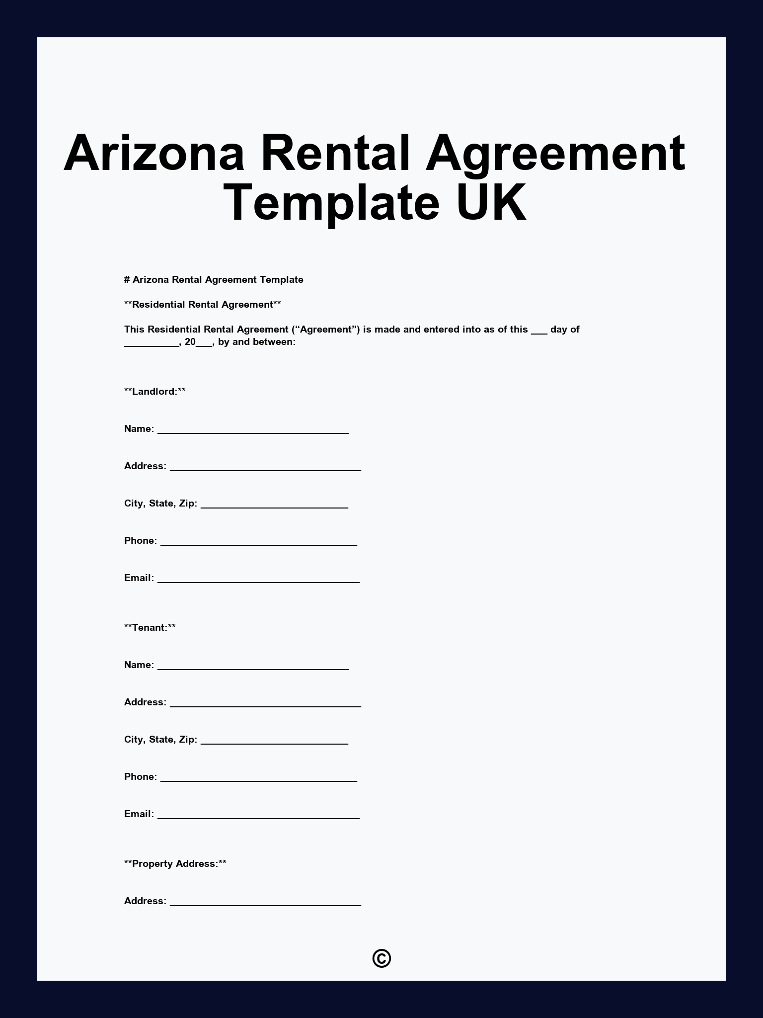 Arizona Rental Agreement Template UK