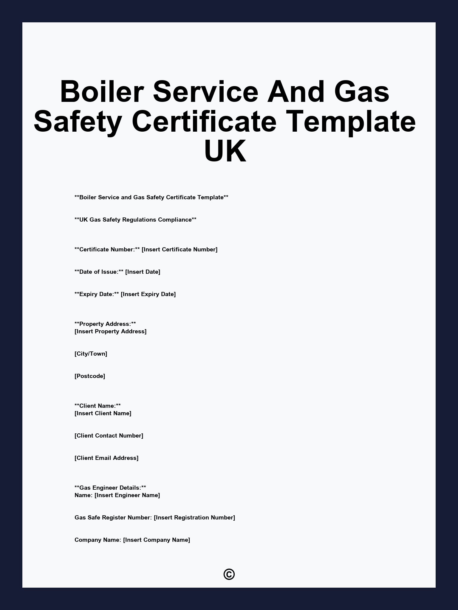Boiler Service And Gas Safety Certificate Template UK