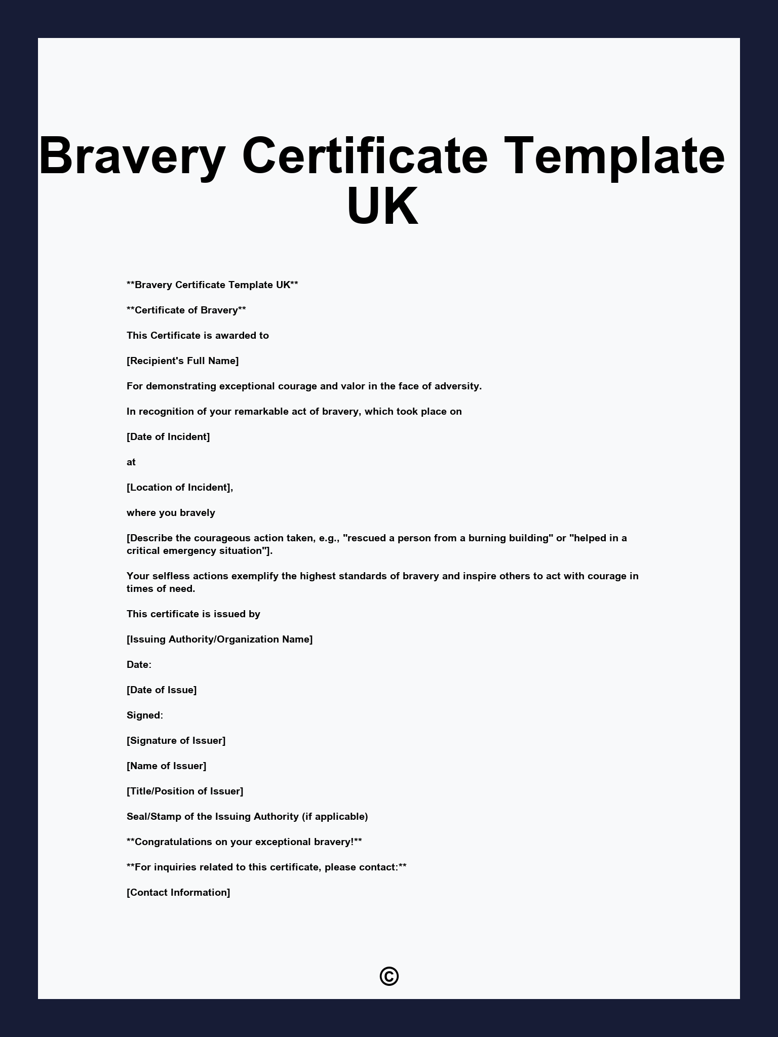 Bravery Certificate Template UK