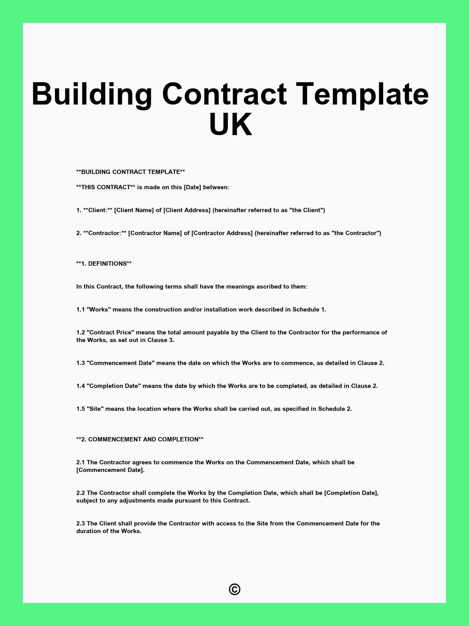 Building Contract Template UK