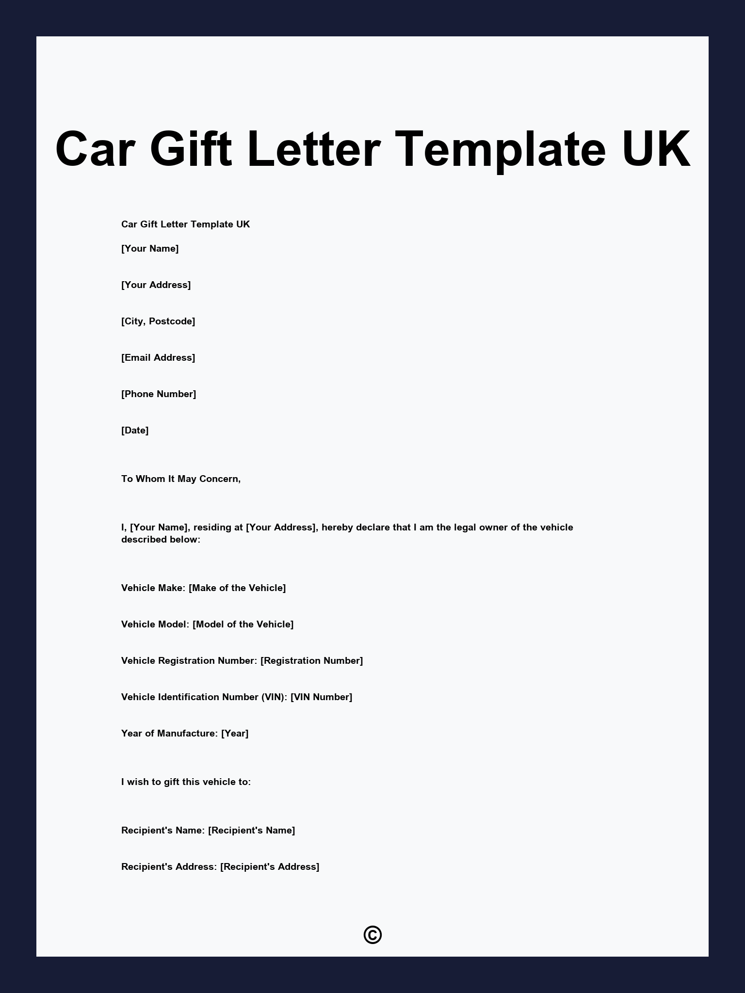 Car Gift Letter Template UK