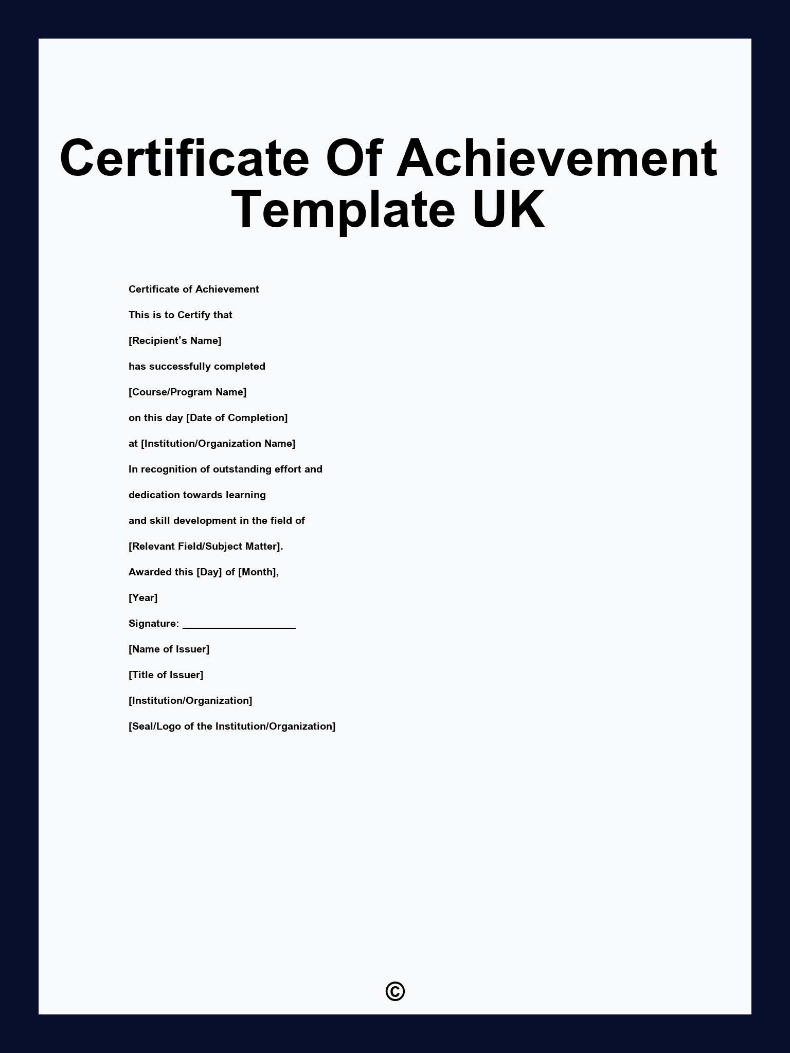 Certificate Of Achievement Template UK