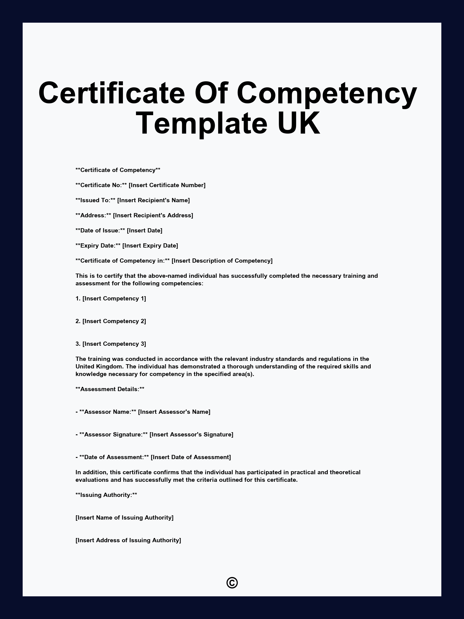 Certificate Of Competency Template UK