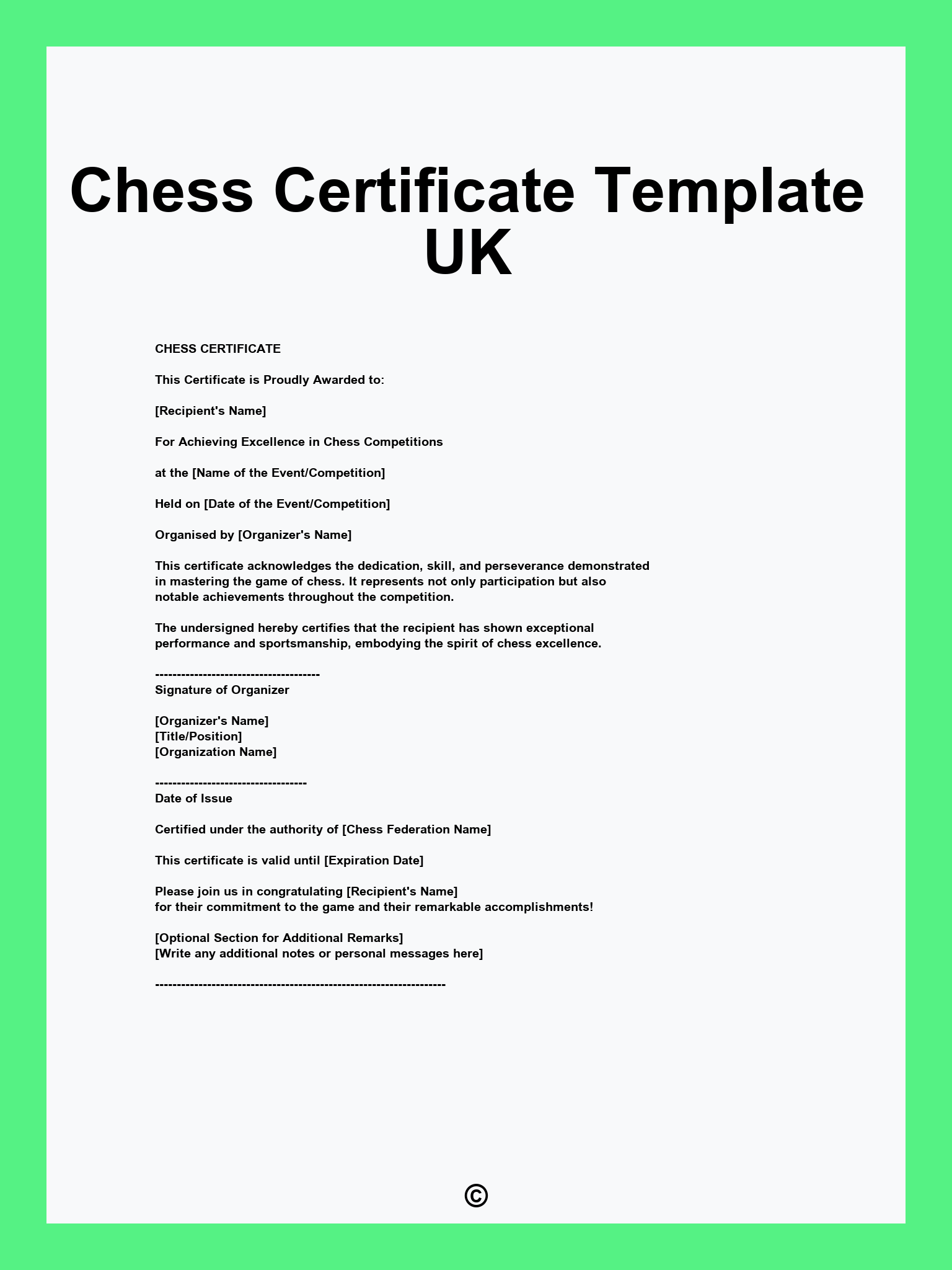 Chess Certificate Template UK