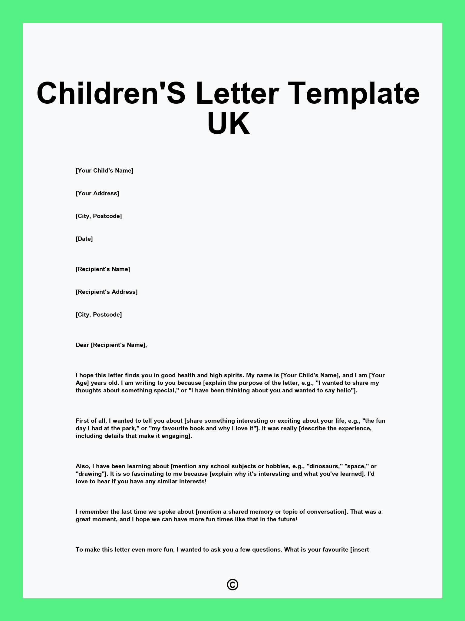 Children'S Letter Template UK