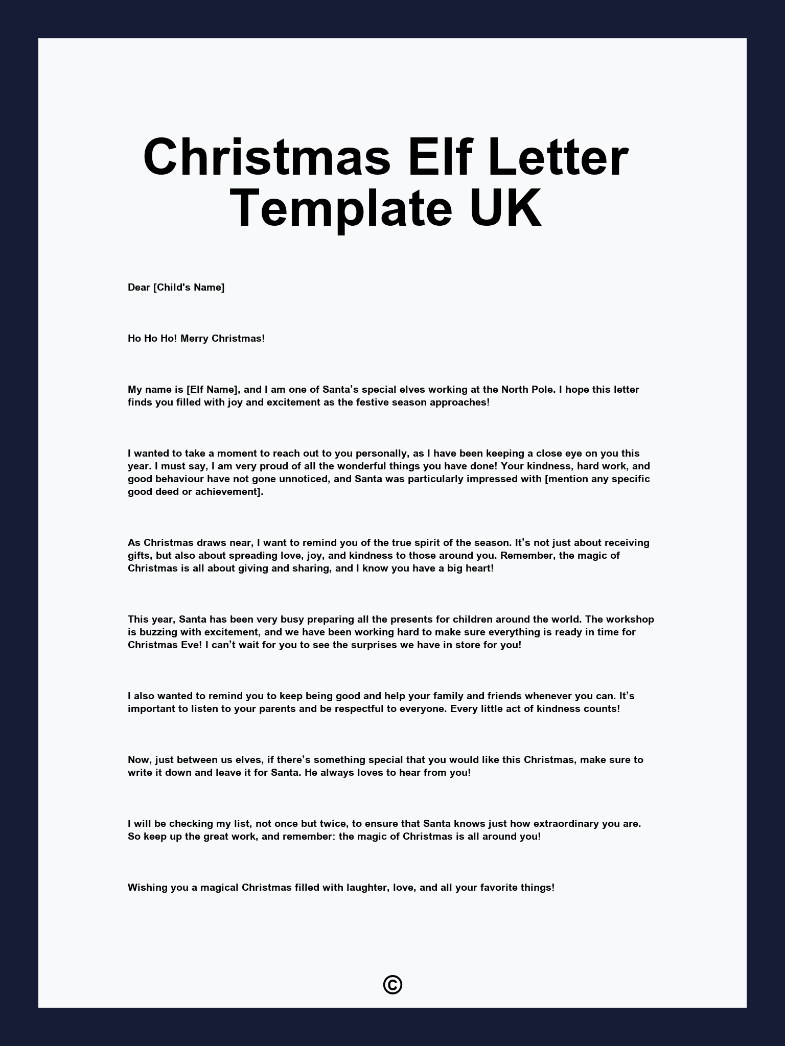 Christmas Elf Letter Template UK