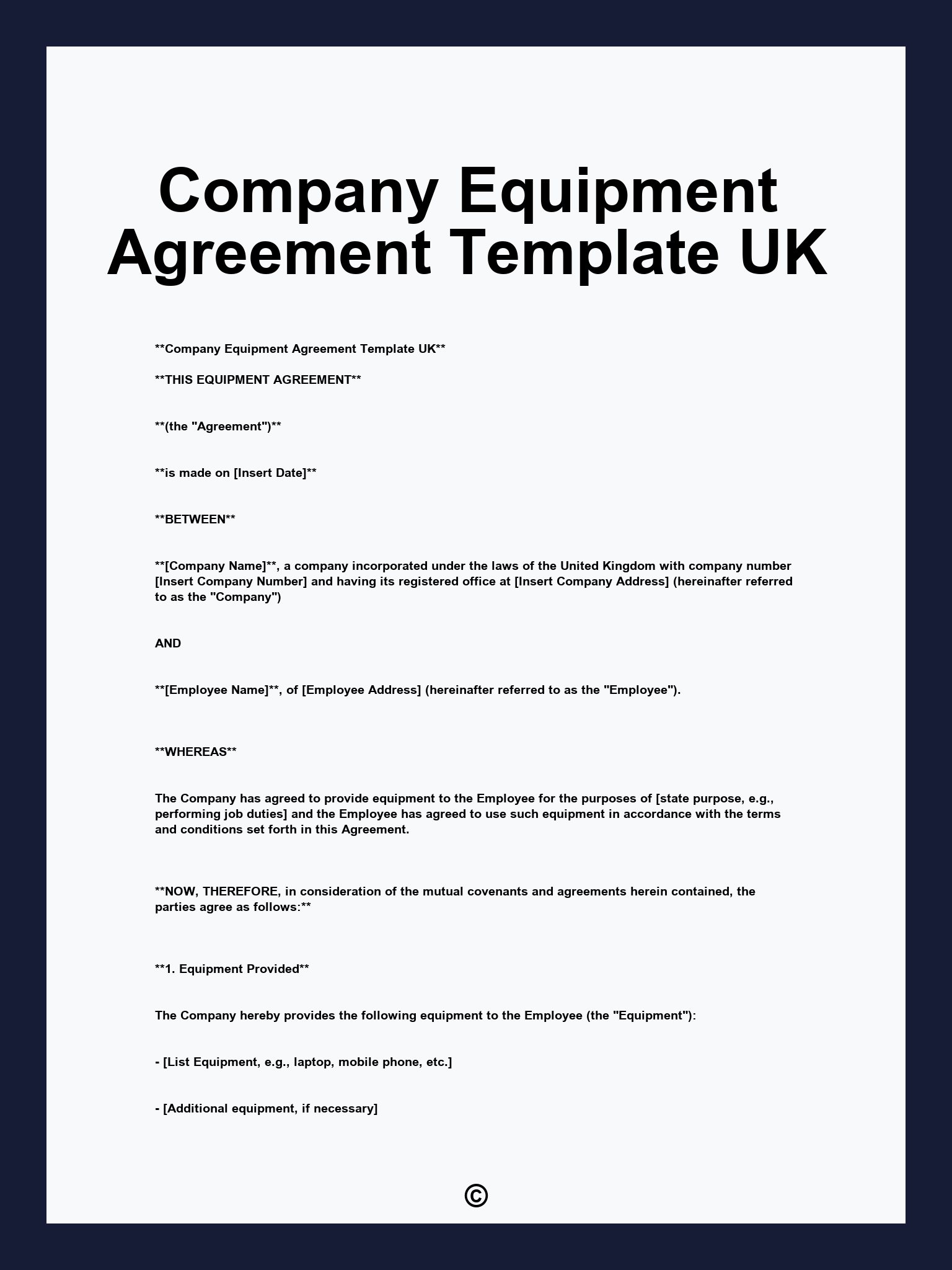 Company Equipment Agreement Template UK