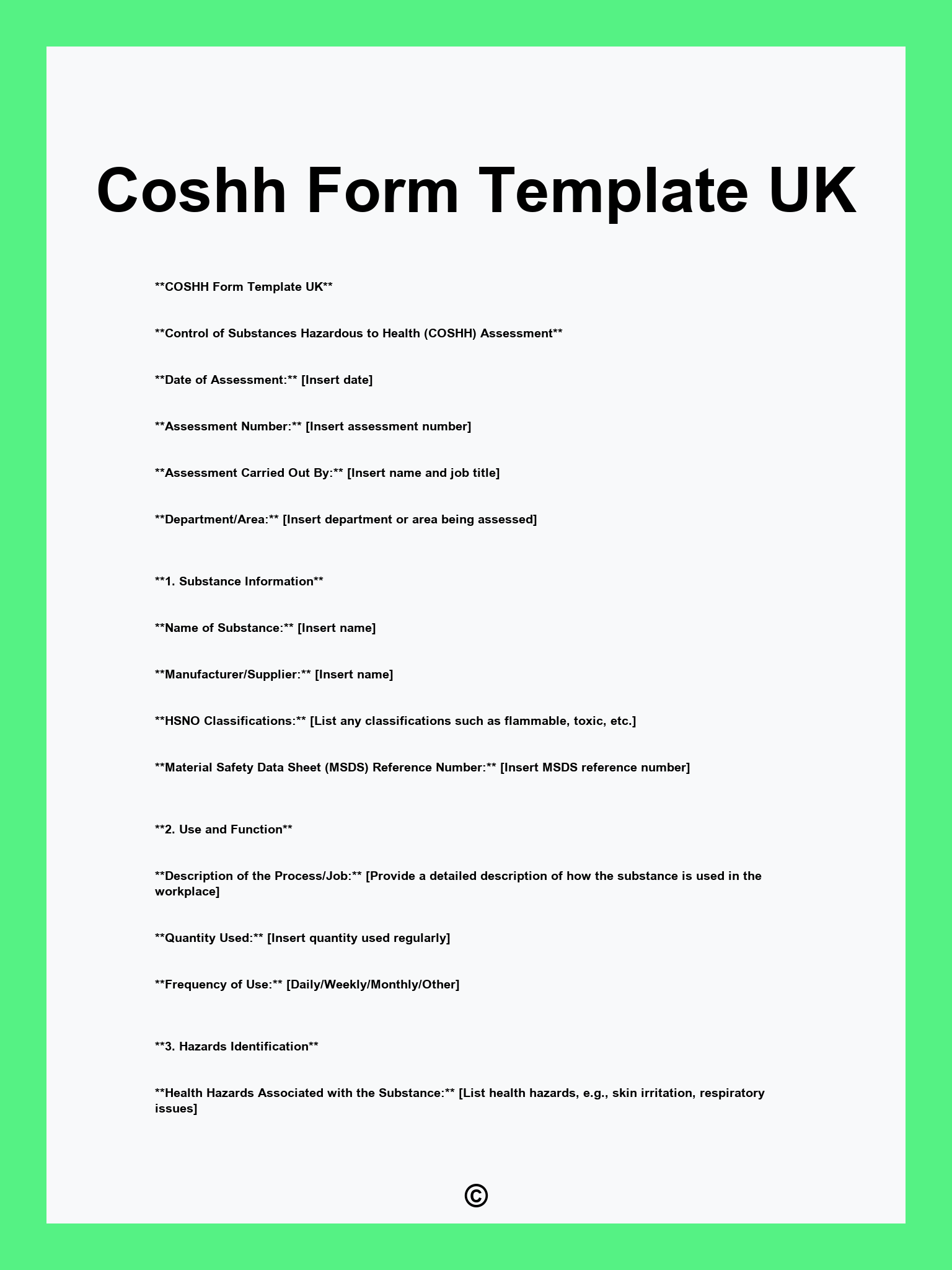 Coshh Form Template UK