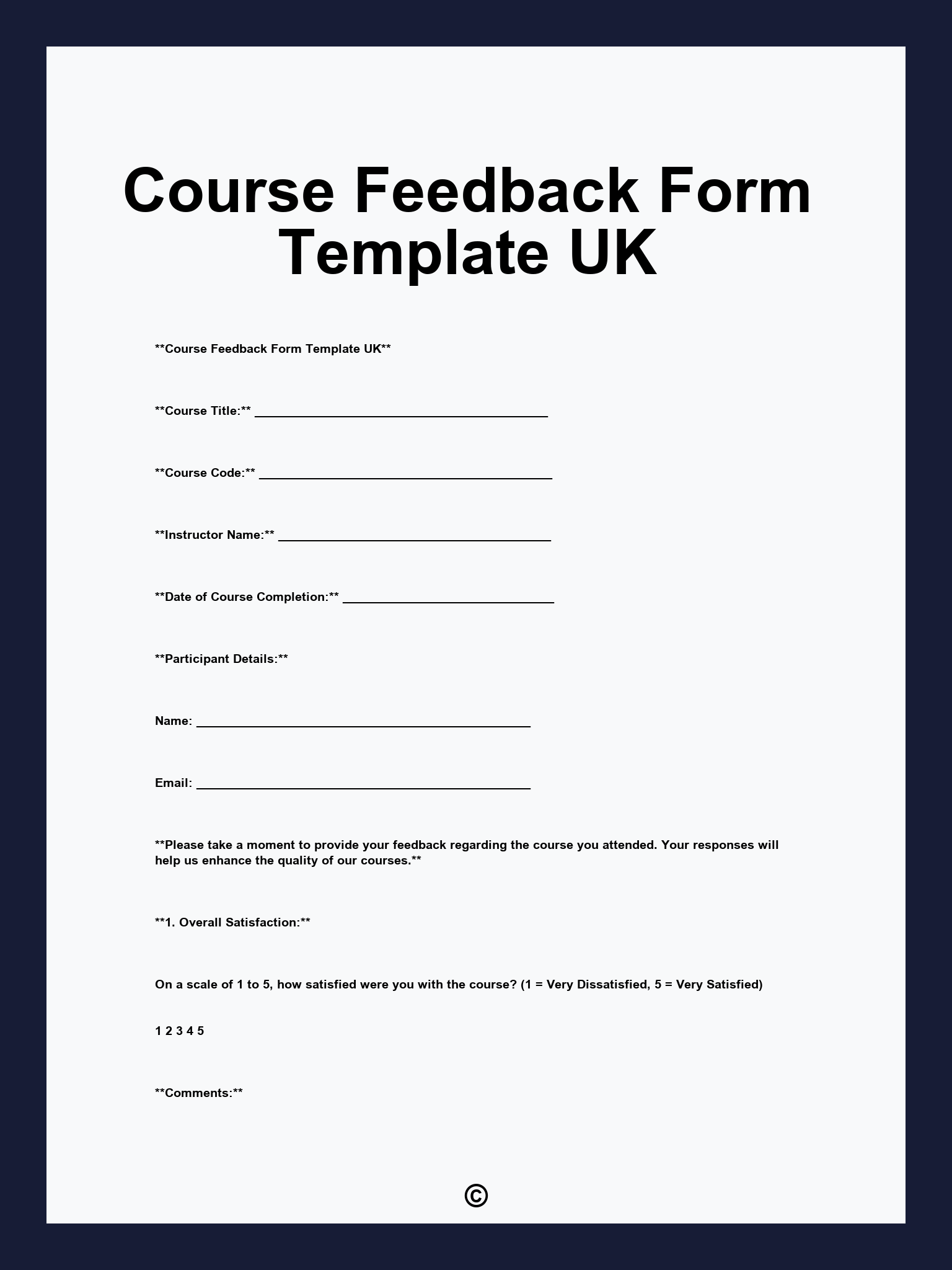 Course Feedback Form Template UK