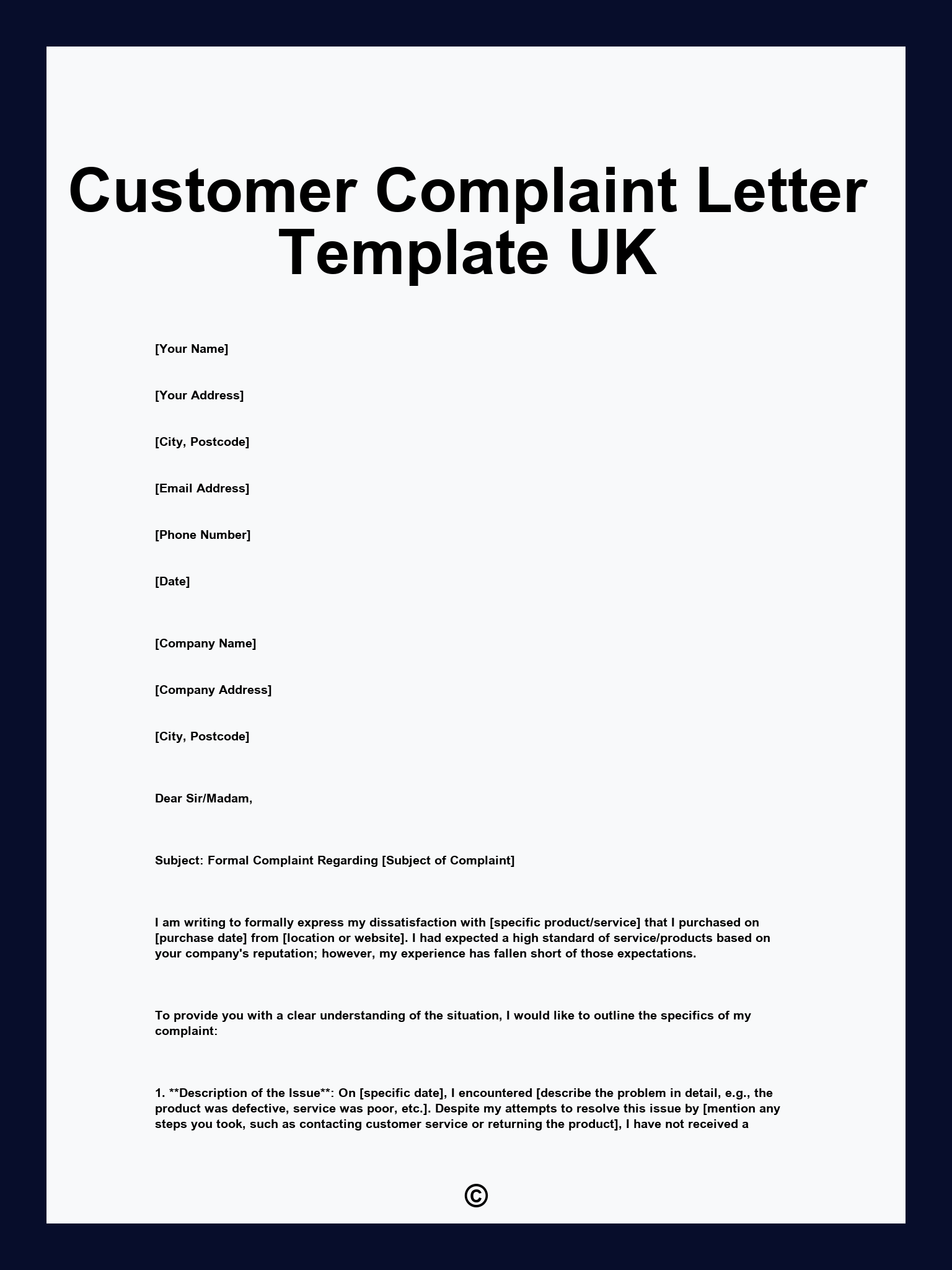 Customer Complaint Letter Template UK