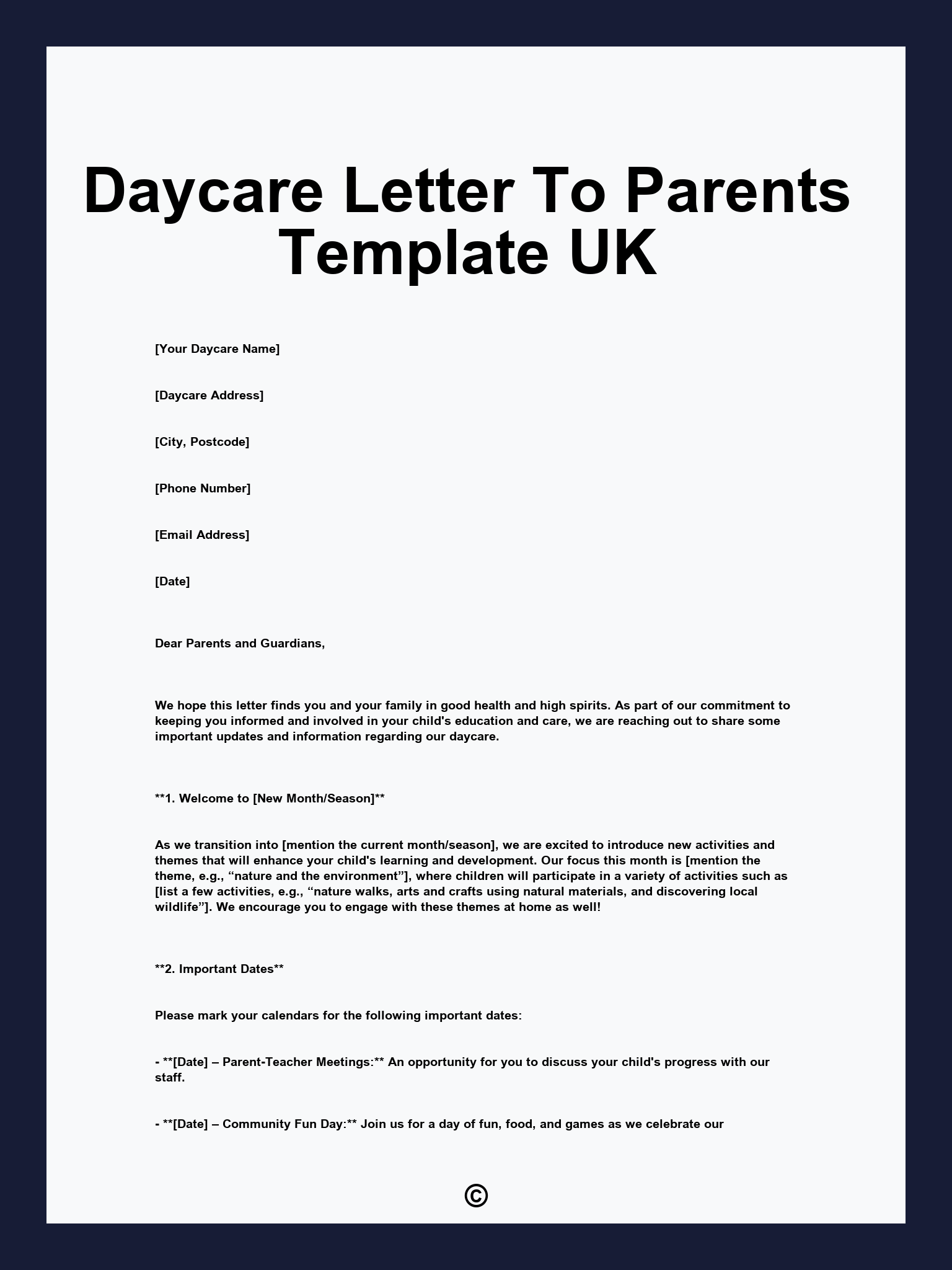 Daycare Letter To Parents Template UK