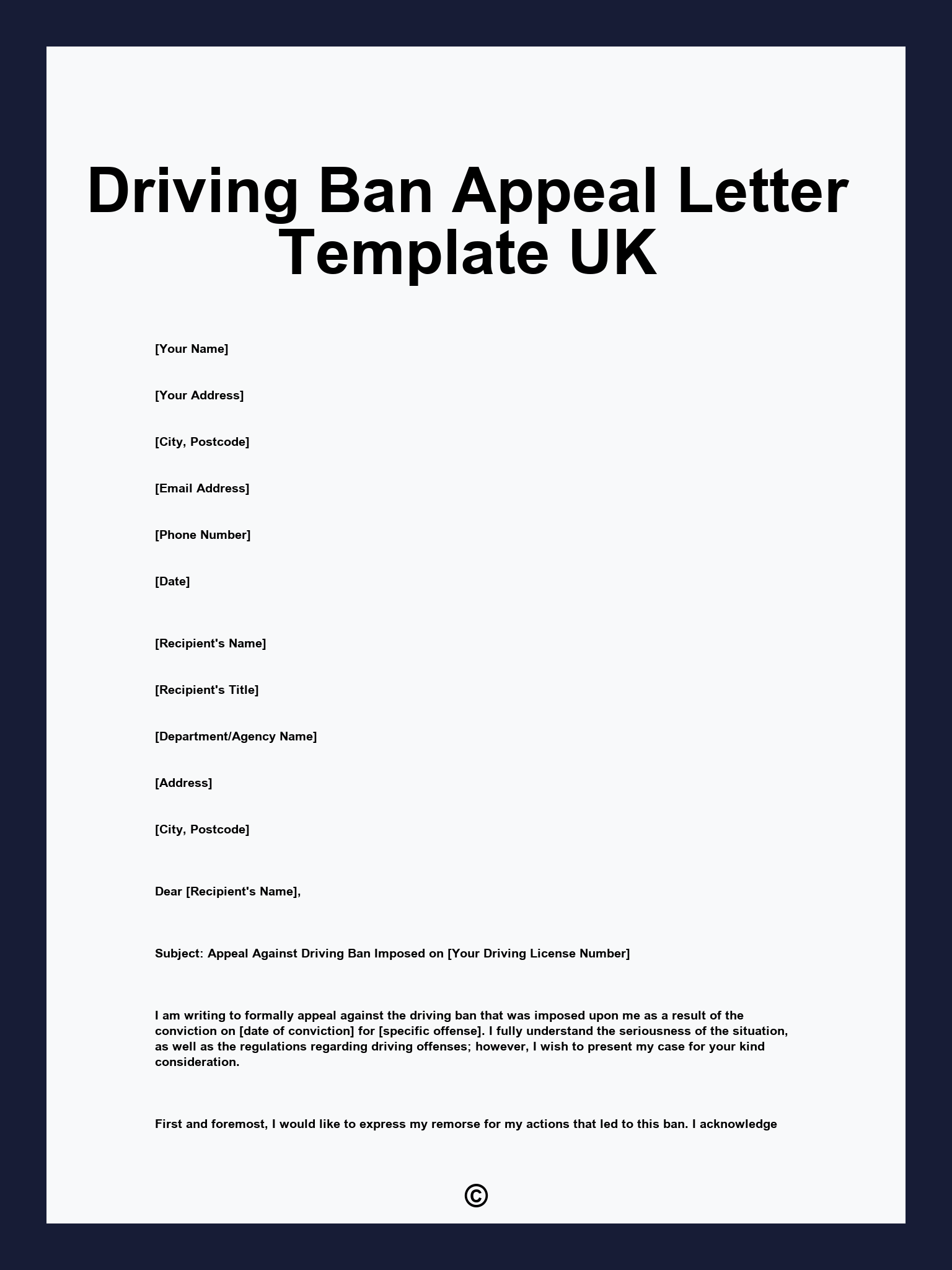 Driving Ban Appeal Letter Template UK
