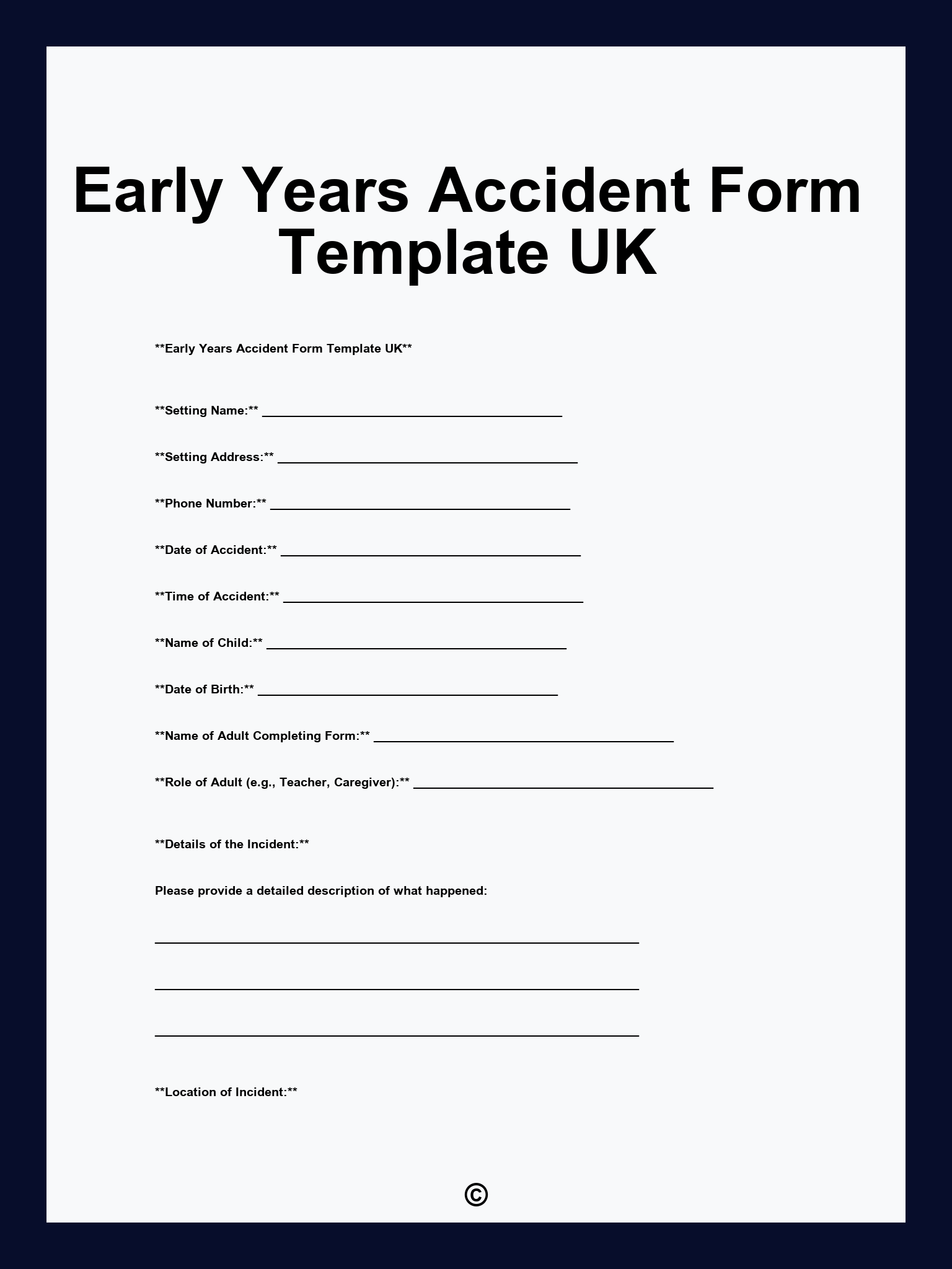 Early Years Accident Form Template UK