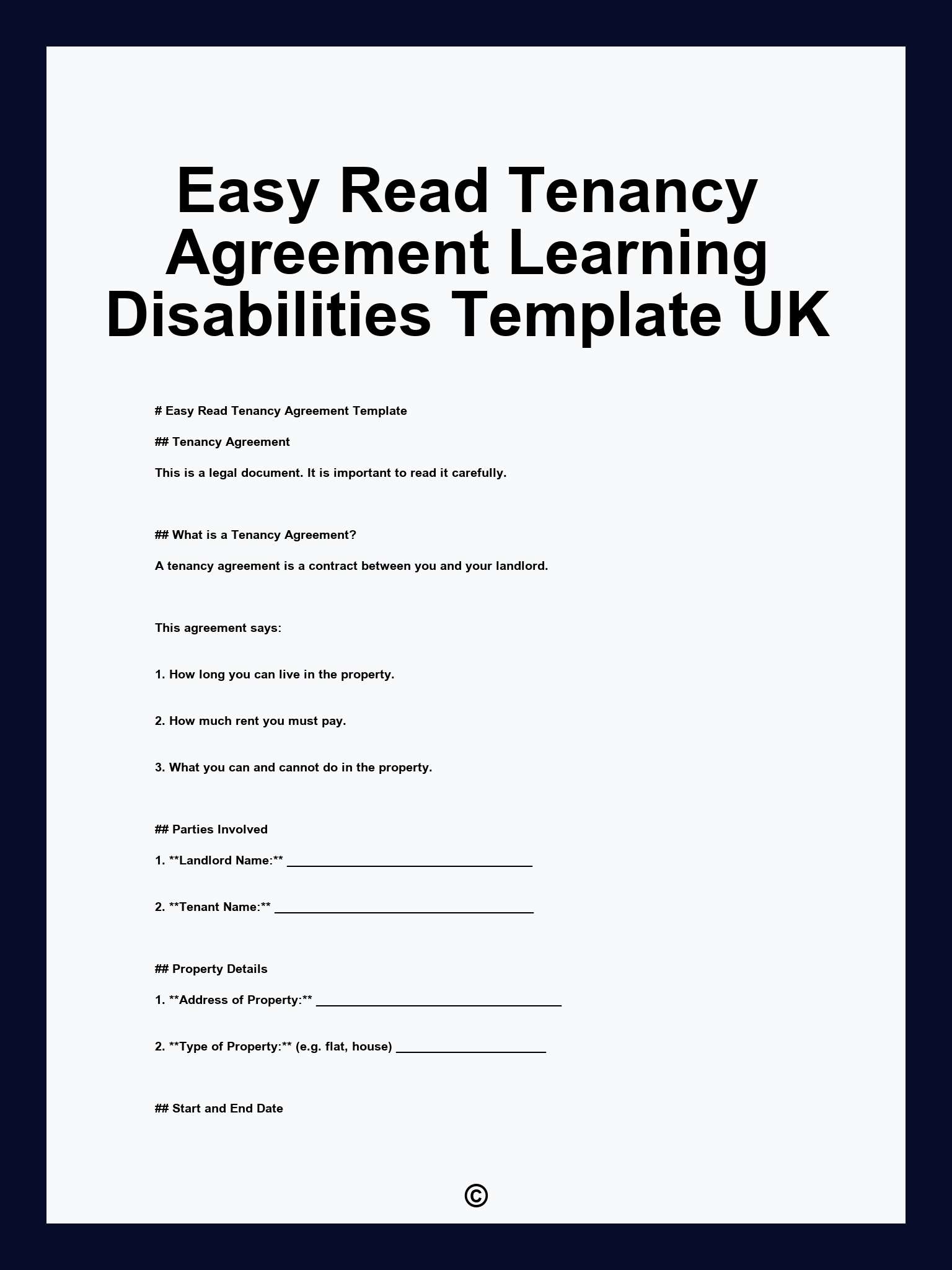 Easy Read Tenancy Agreement Learning Disabilities Template UK