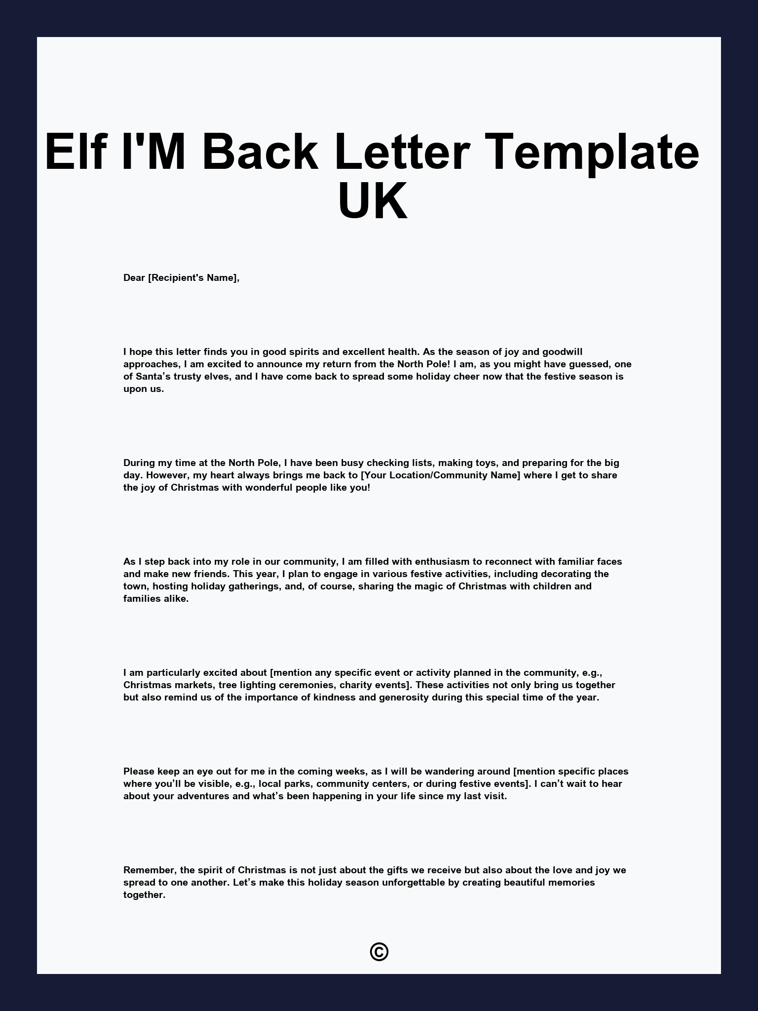Elf I'M Back Letter Template UK
