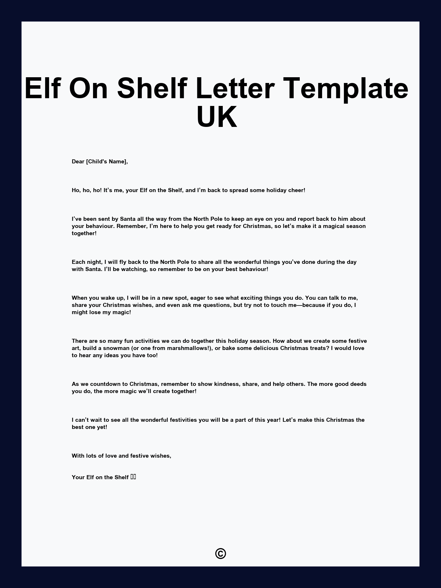 Elf On Shelf Letter Template UK