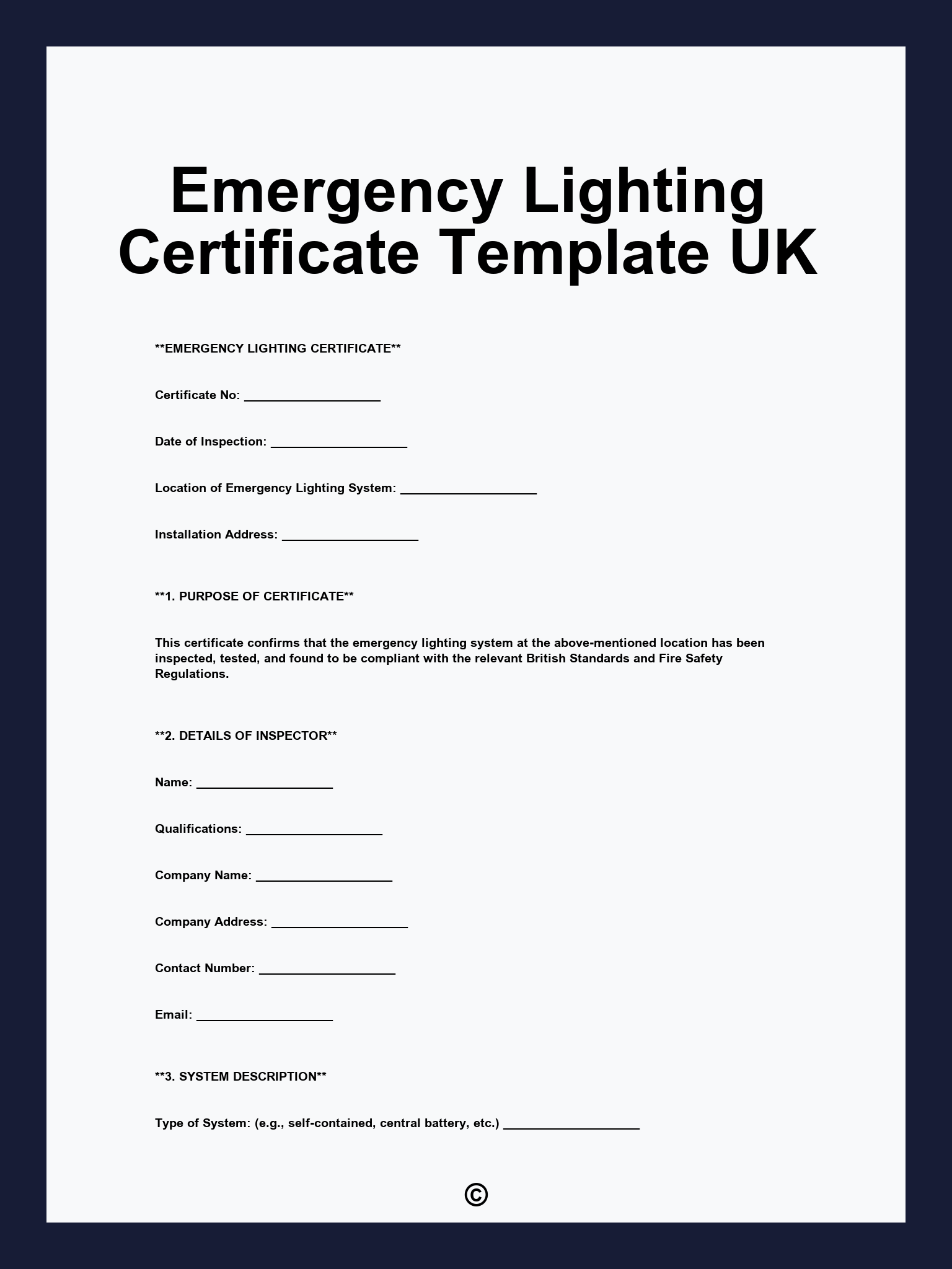 Emergency Lighting Certificate Template UK