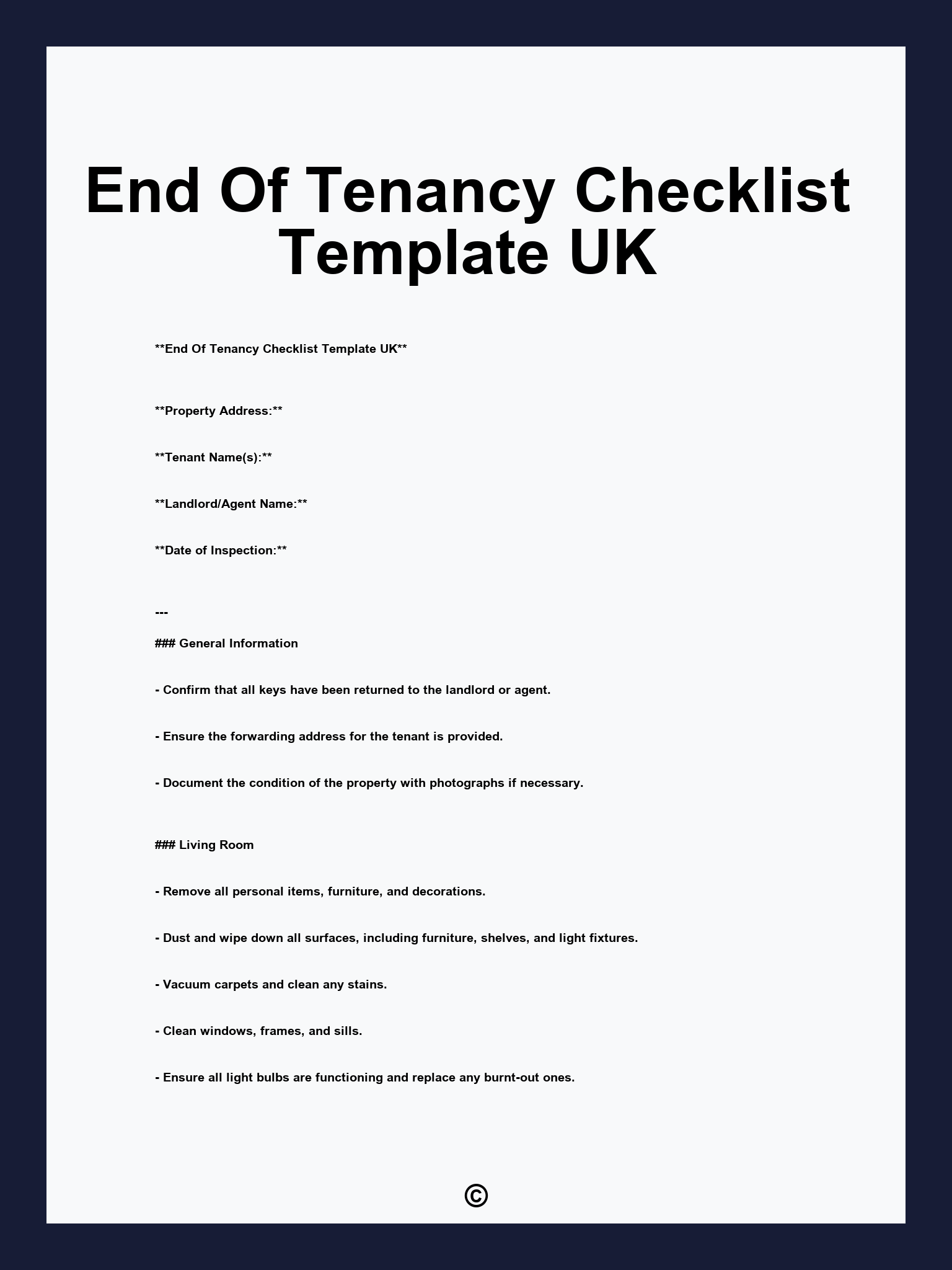 End Of Tenancy Checklist Template UK
