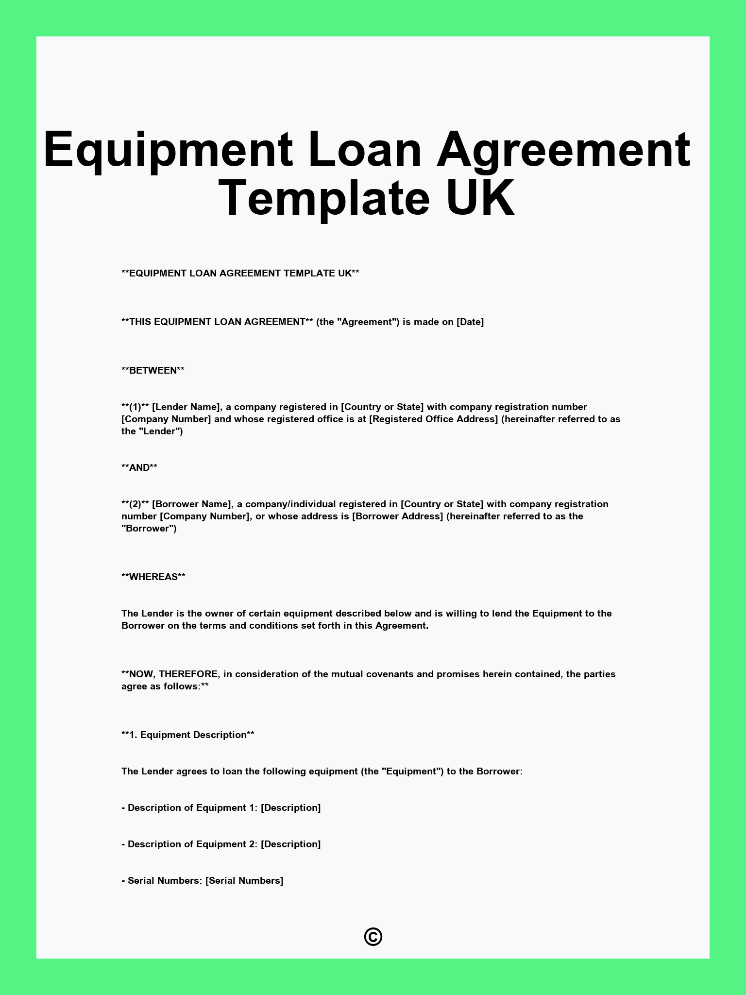 Equipment Loan Agreement Template UK