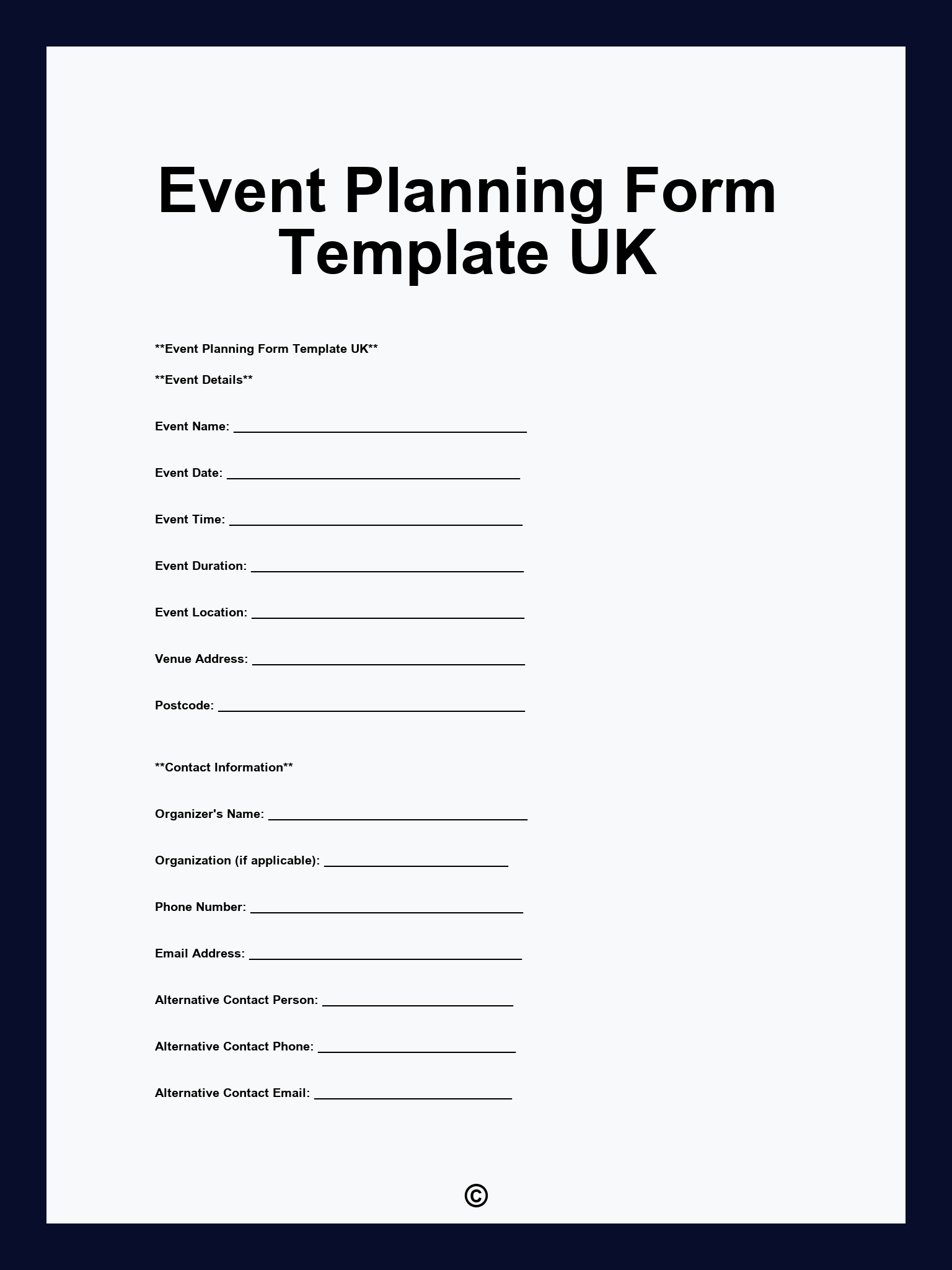 Event Planning Form Template UK