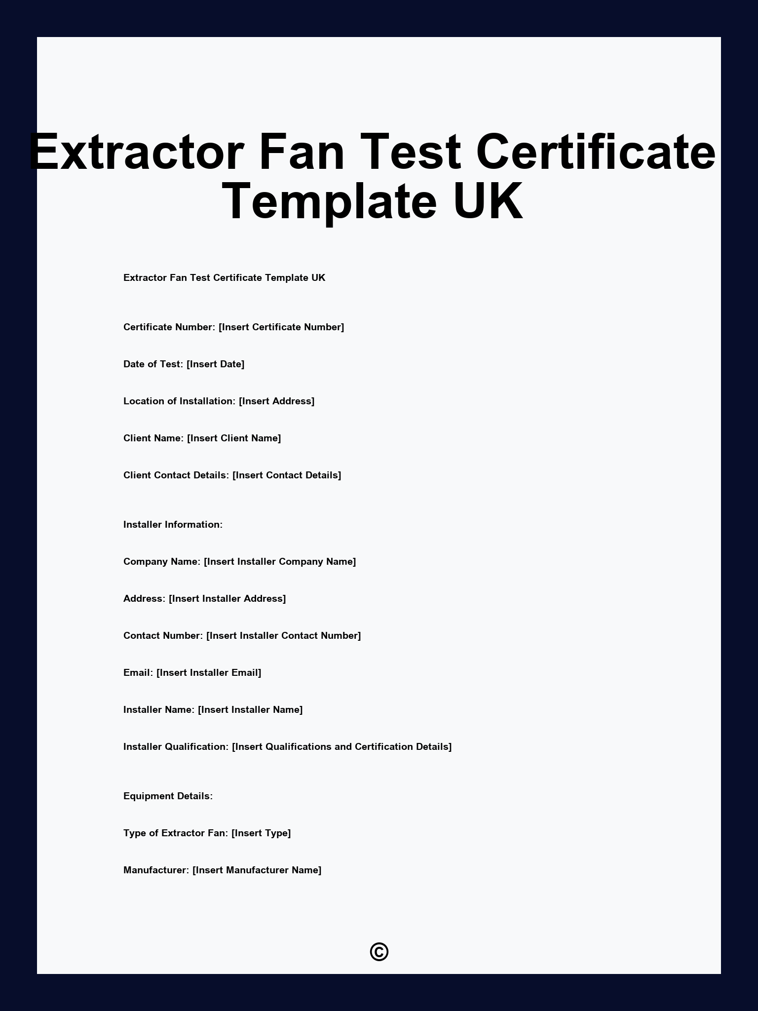 Extractor Fan Test Certificate Template UK