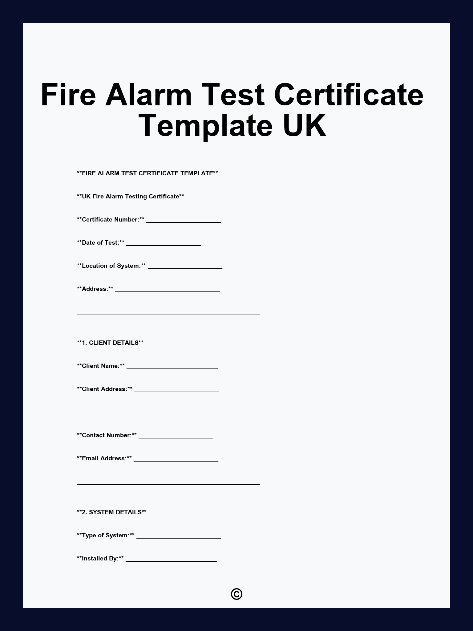 Fire Alarm Test Certificate Template UK