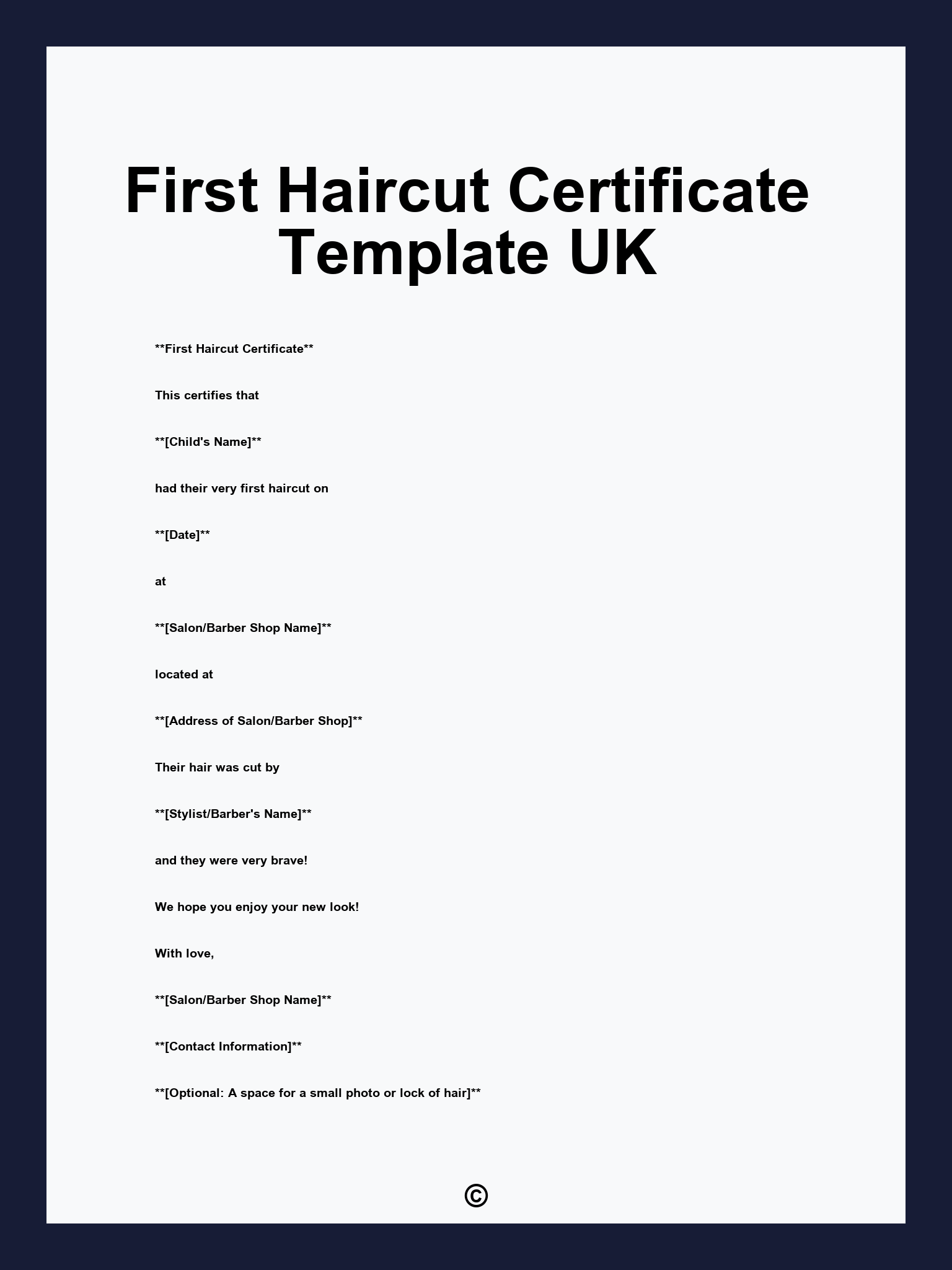 First Haircut Certificate Template UK