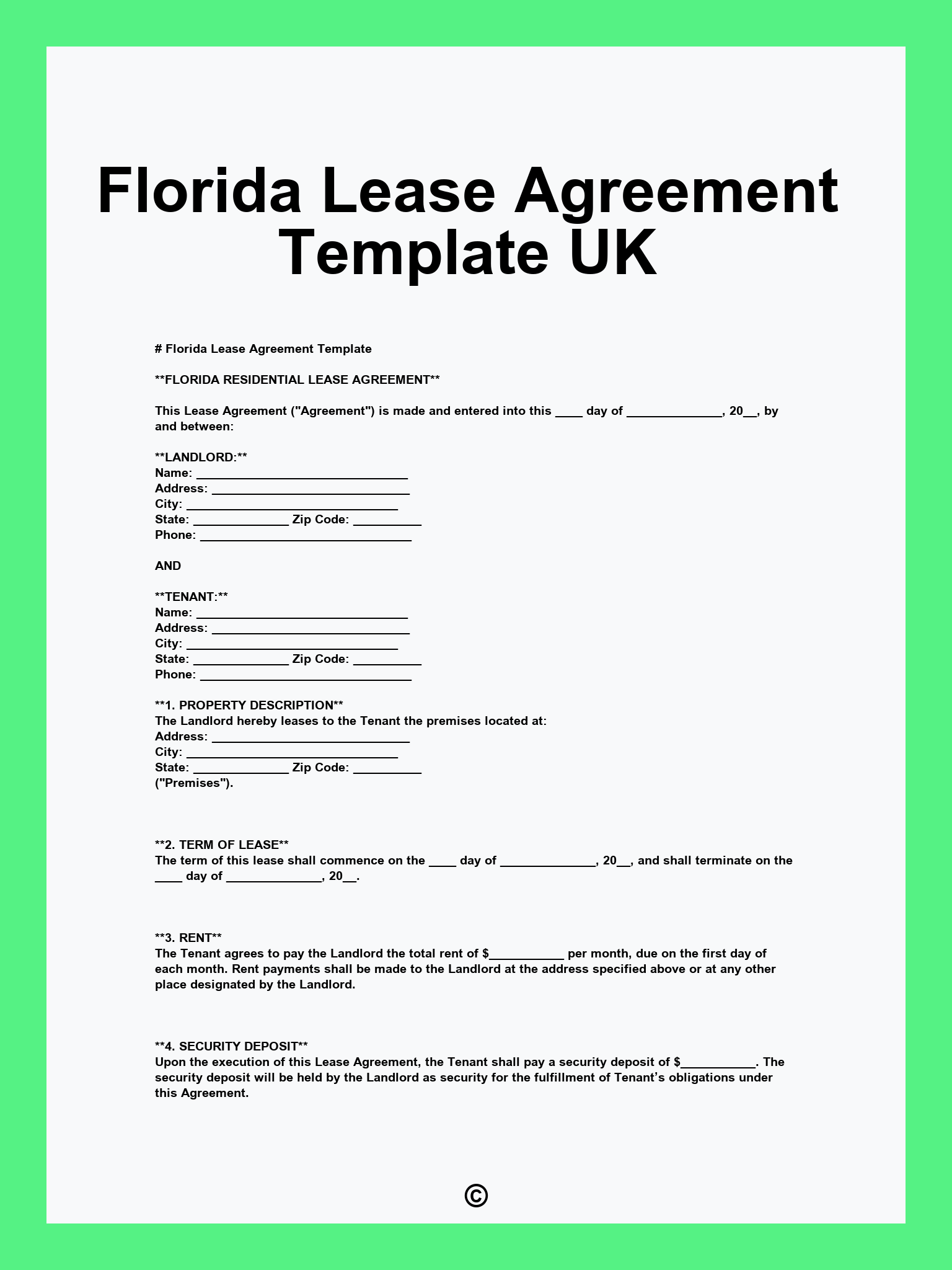 Florida Lease Agreement Template UK