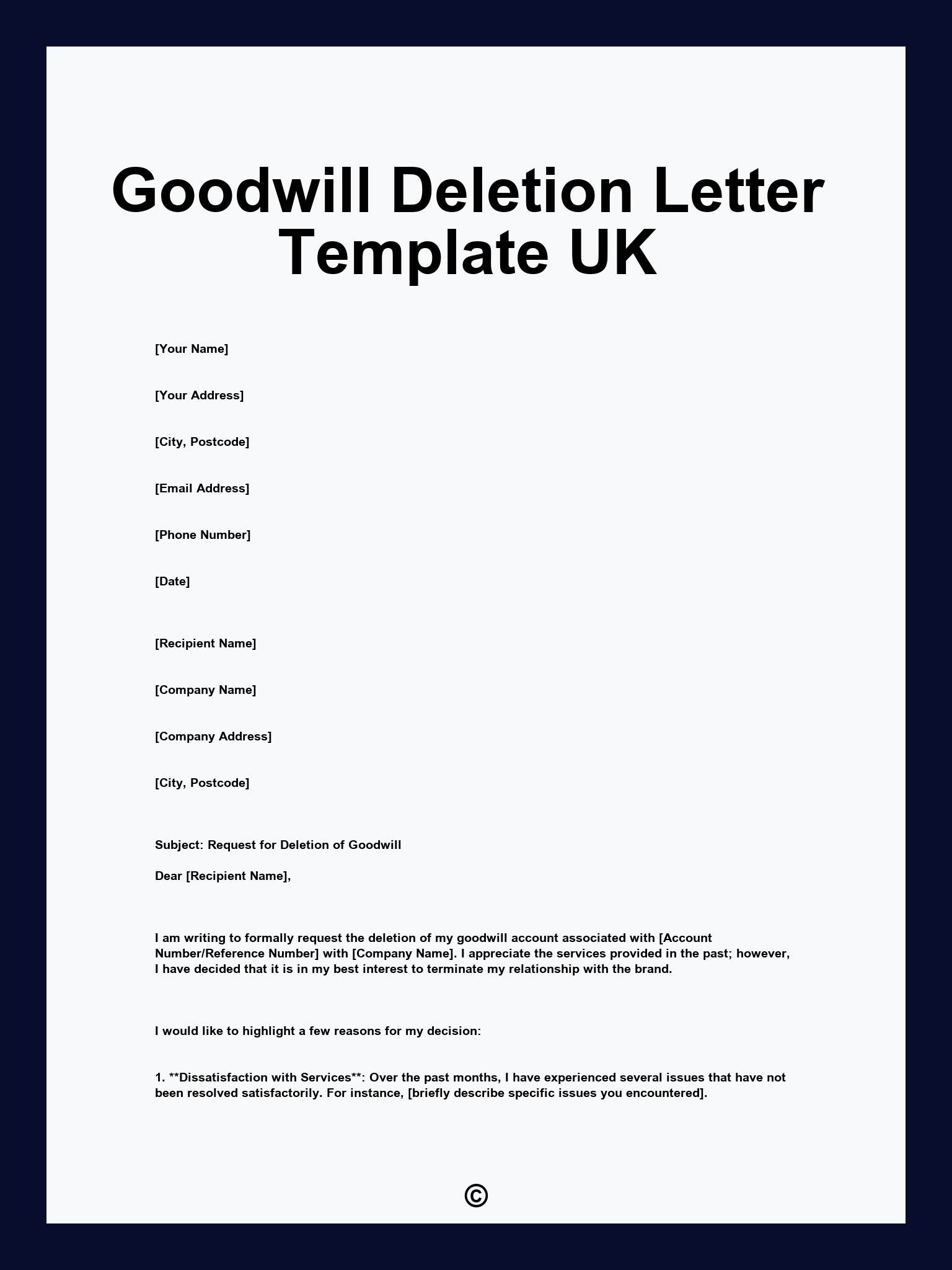 Goodwill Deletion Letter Template UK
