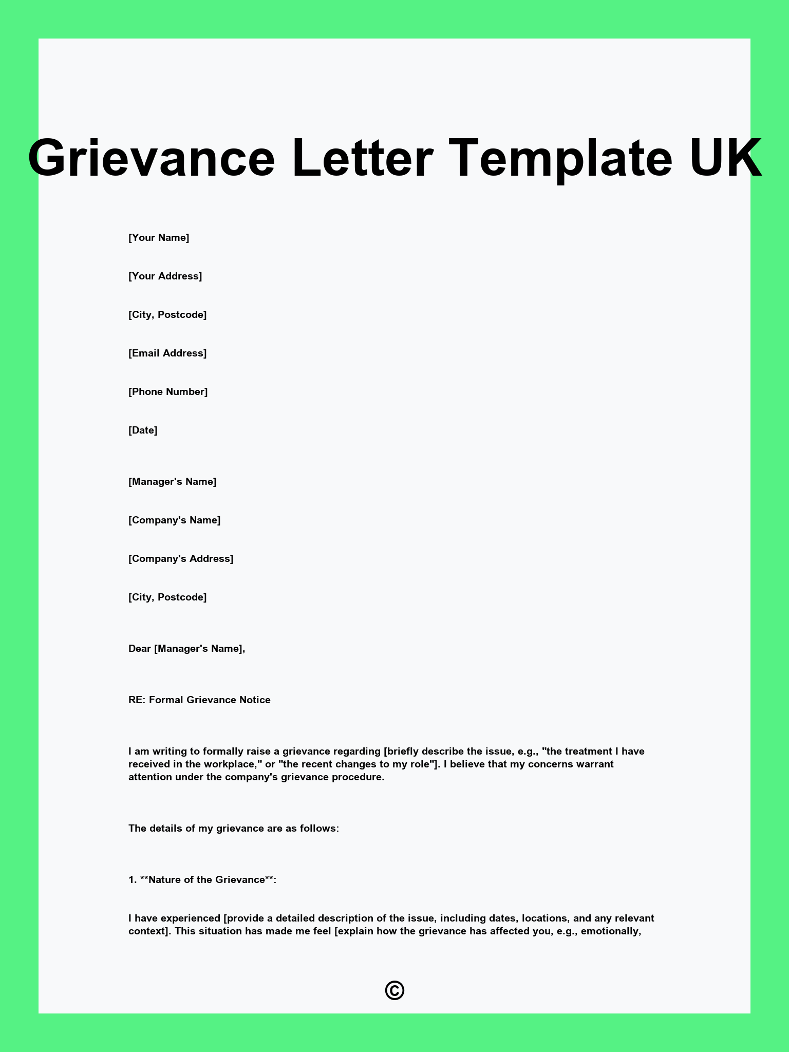 Grievance Letter Template UK