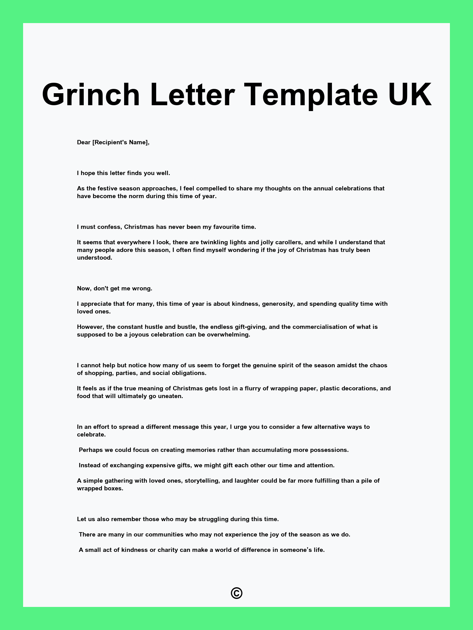 Grinch Letter Template UK
