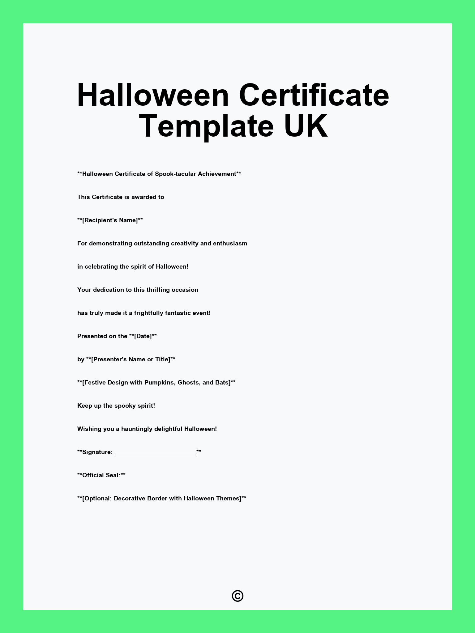Halloween Certificate Template UK