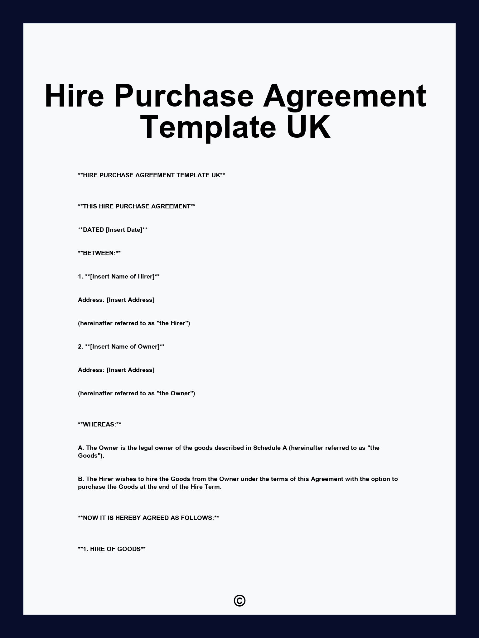 Hire Purchase Agreement Template UK Hire Purchase Agreement Template UK