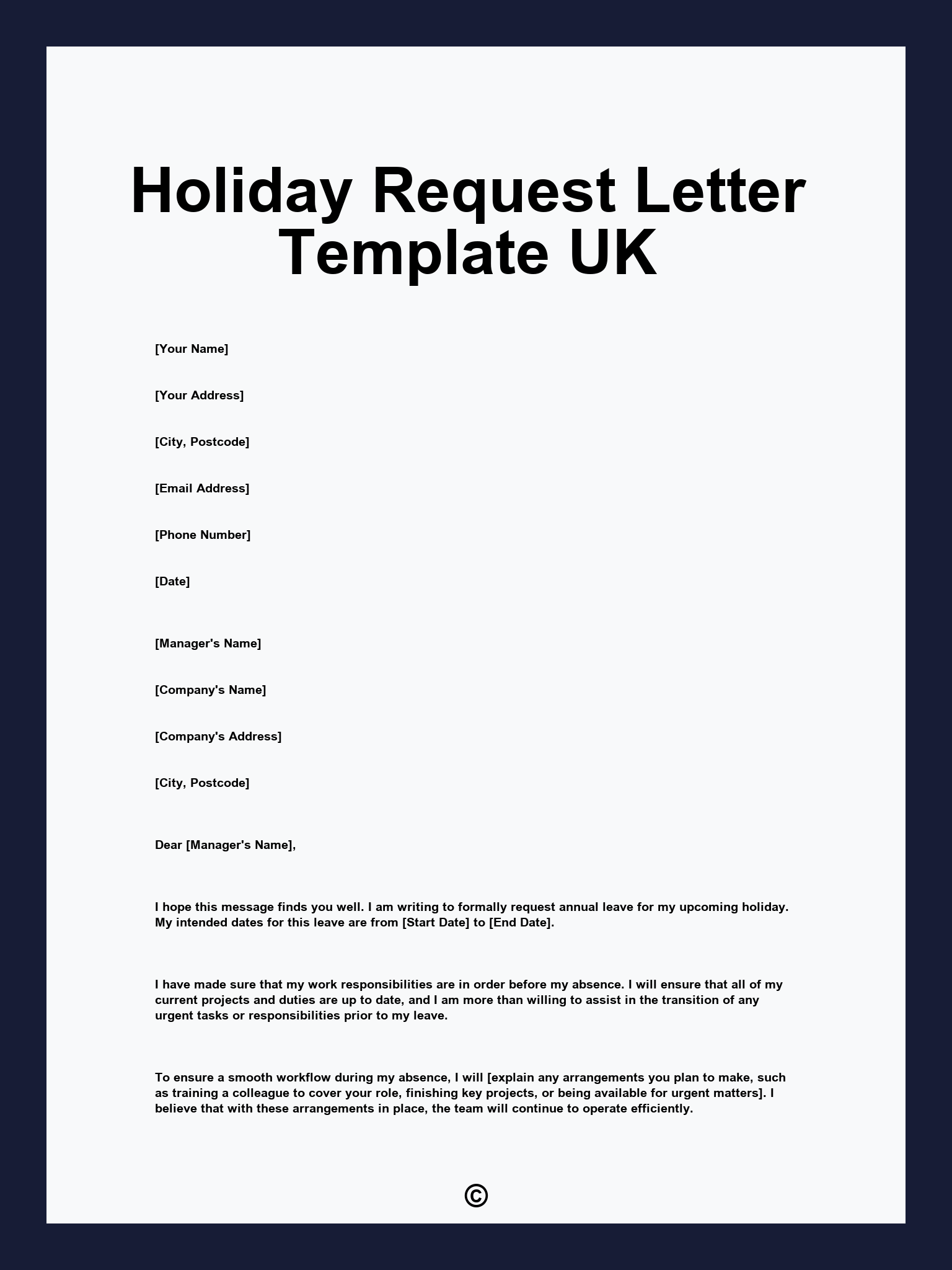 Holiday Request Letter Template UK