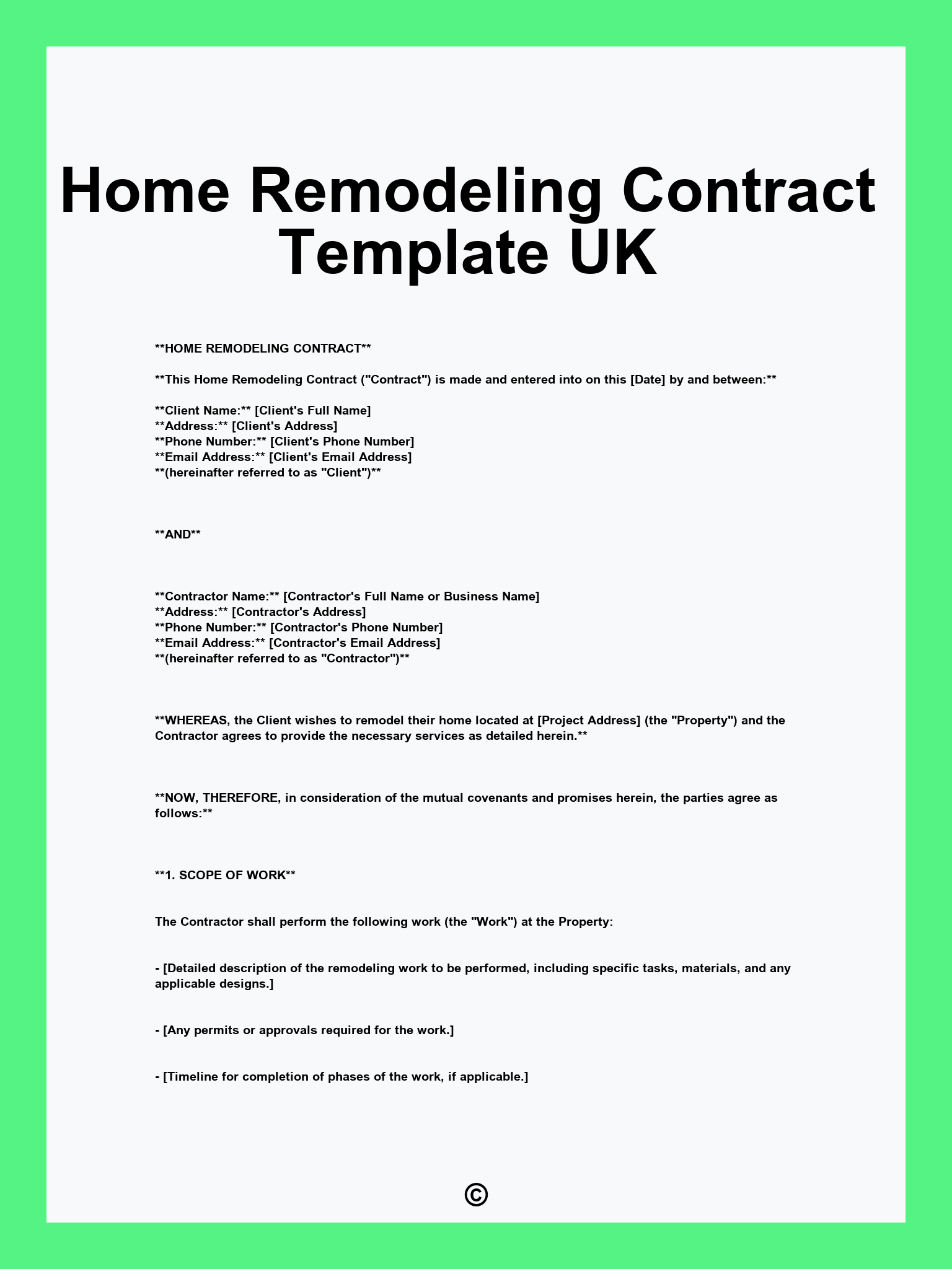 Home Remodeling Contract Template UK