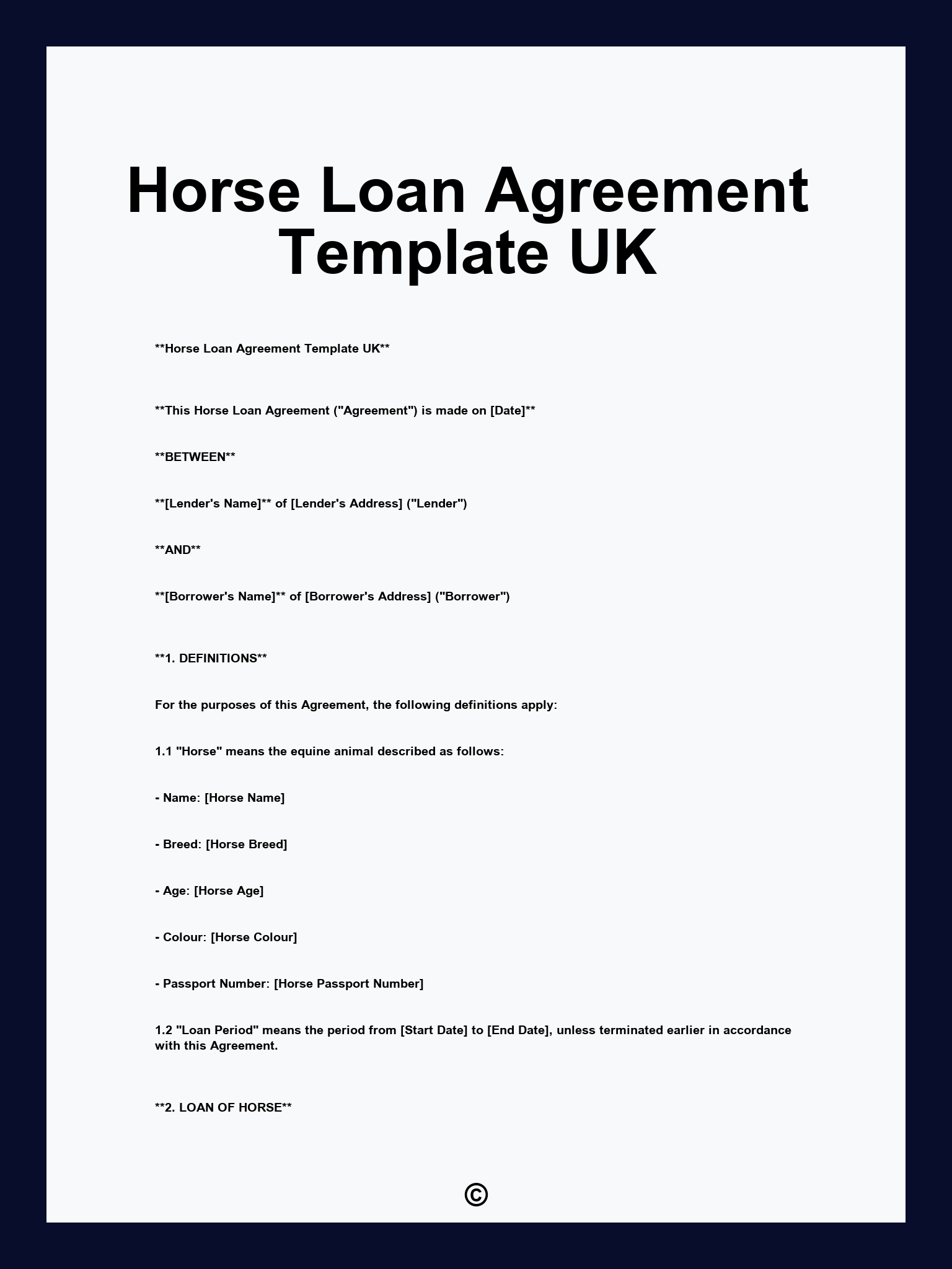 Horse Loan Agreement Template UK
