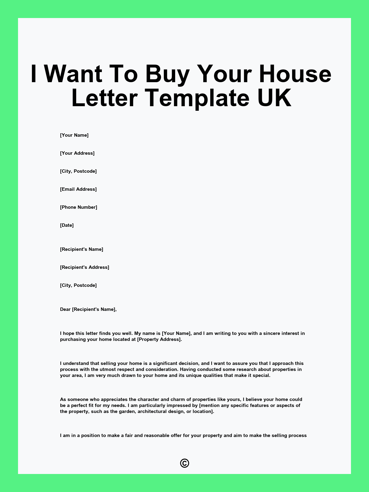 I Want To Buy Your House Letter Template UK