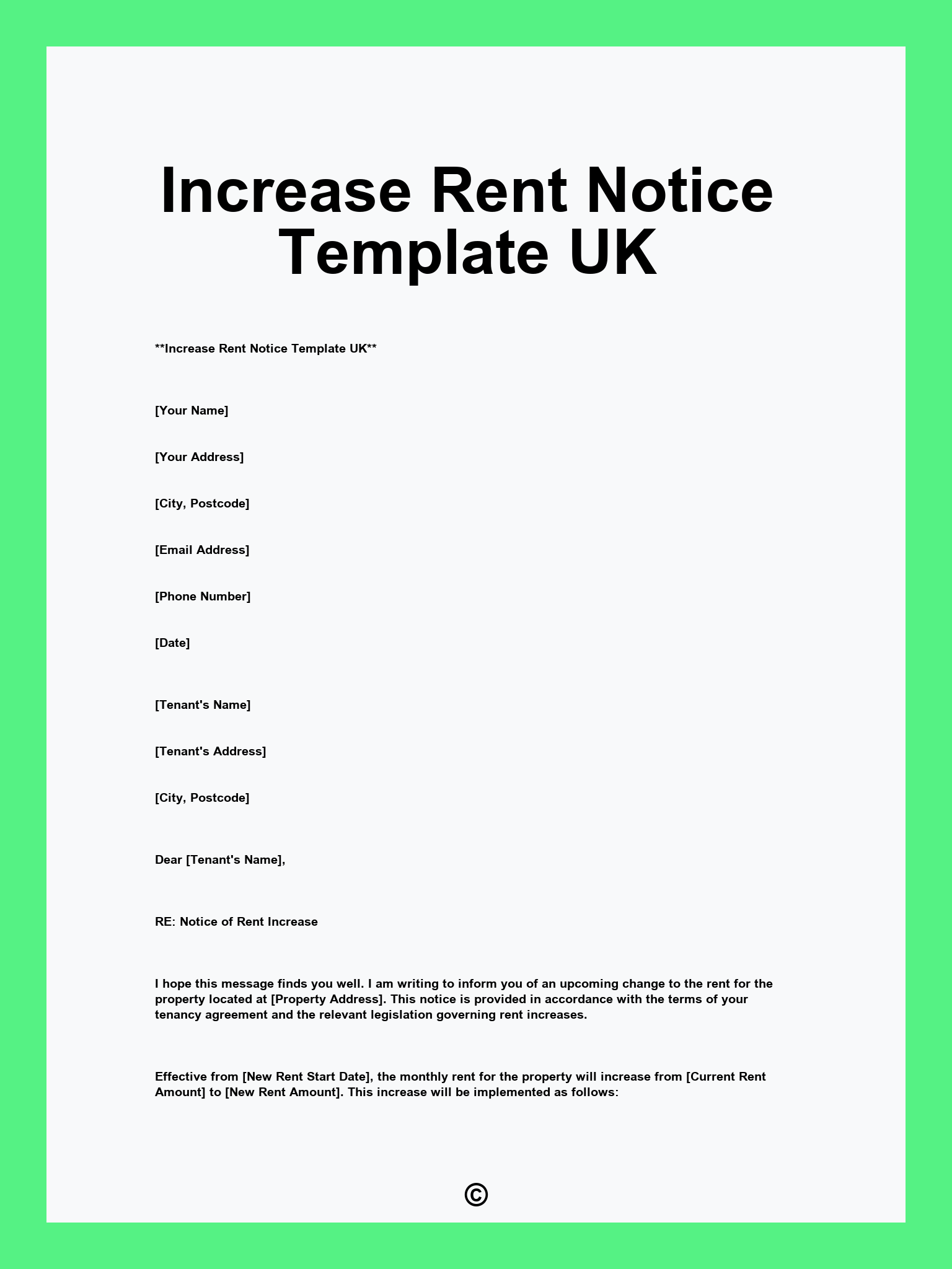 Increase Rent Notice Template UK