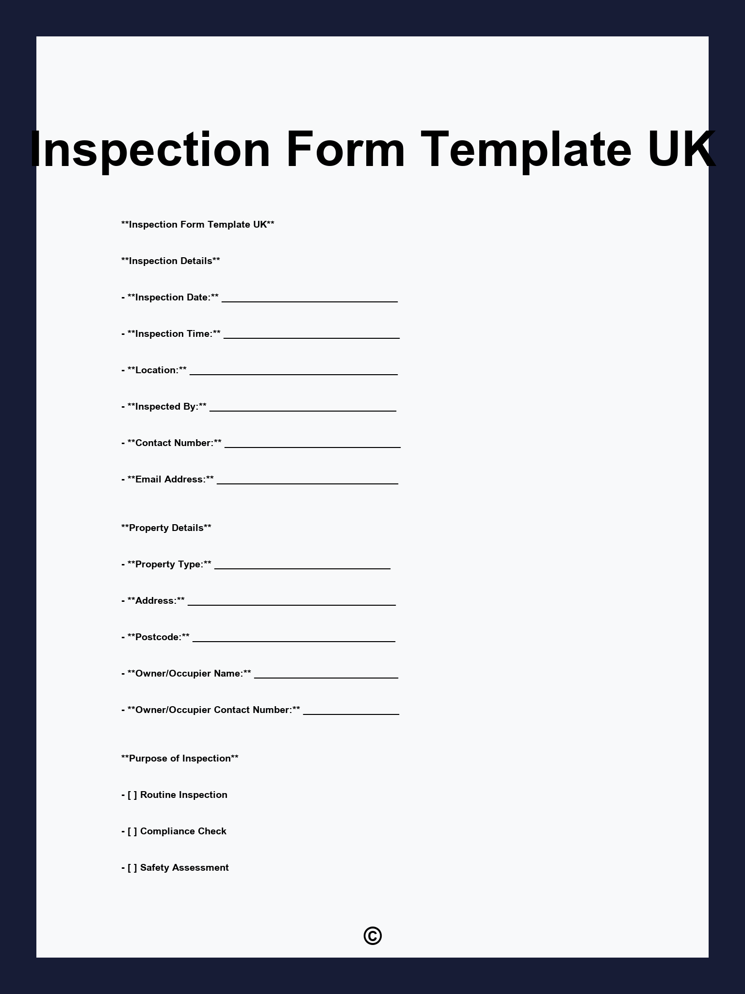 Inspection Form Template UK