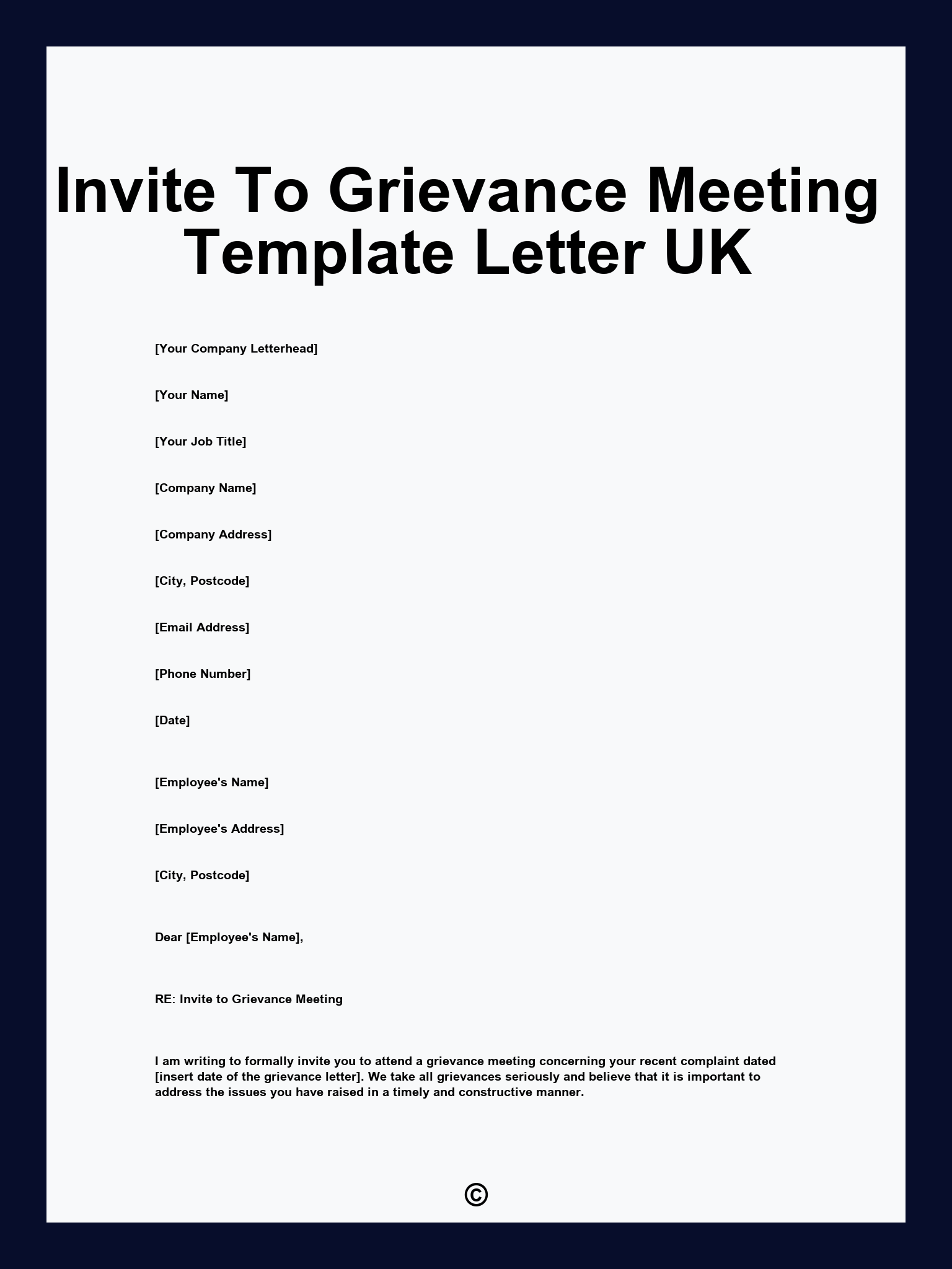 Invite To Grievance Meeting Template Letter UK