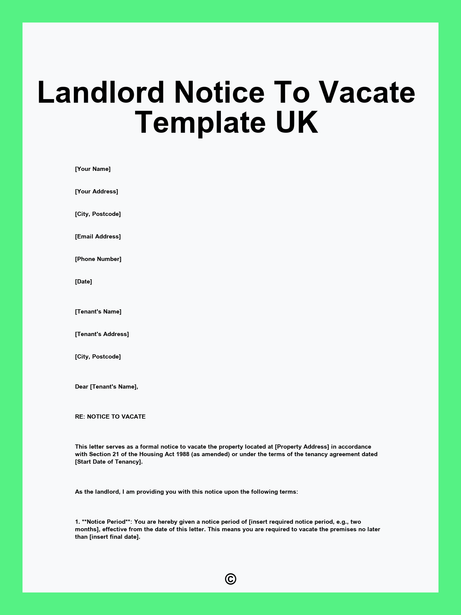 Landlord Notice To Vacate Template UK