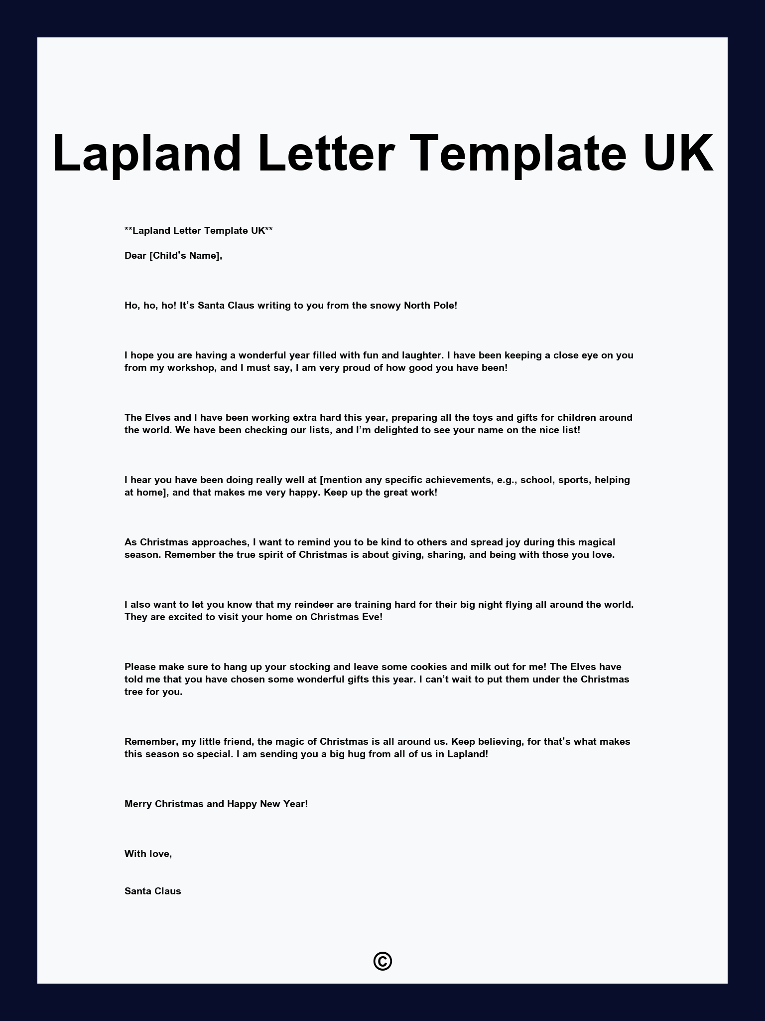 Lapland Letter Template UK