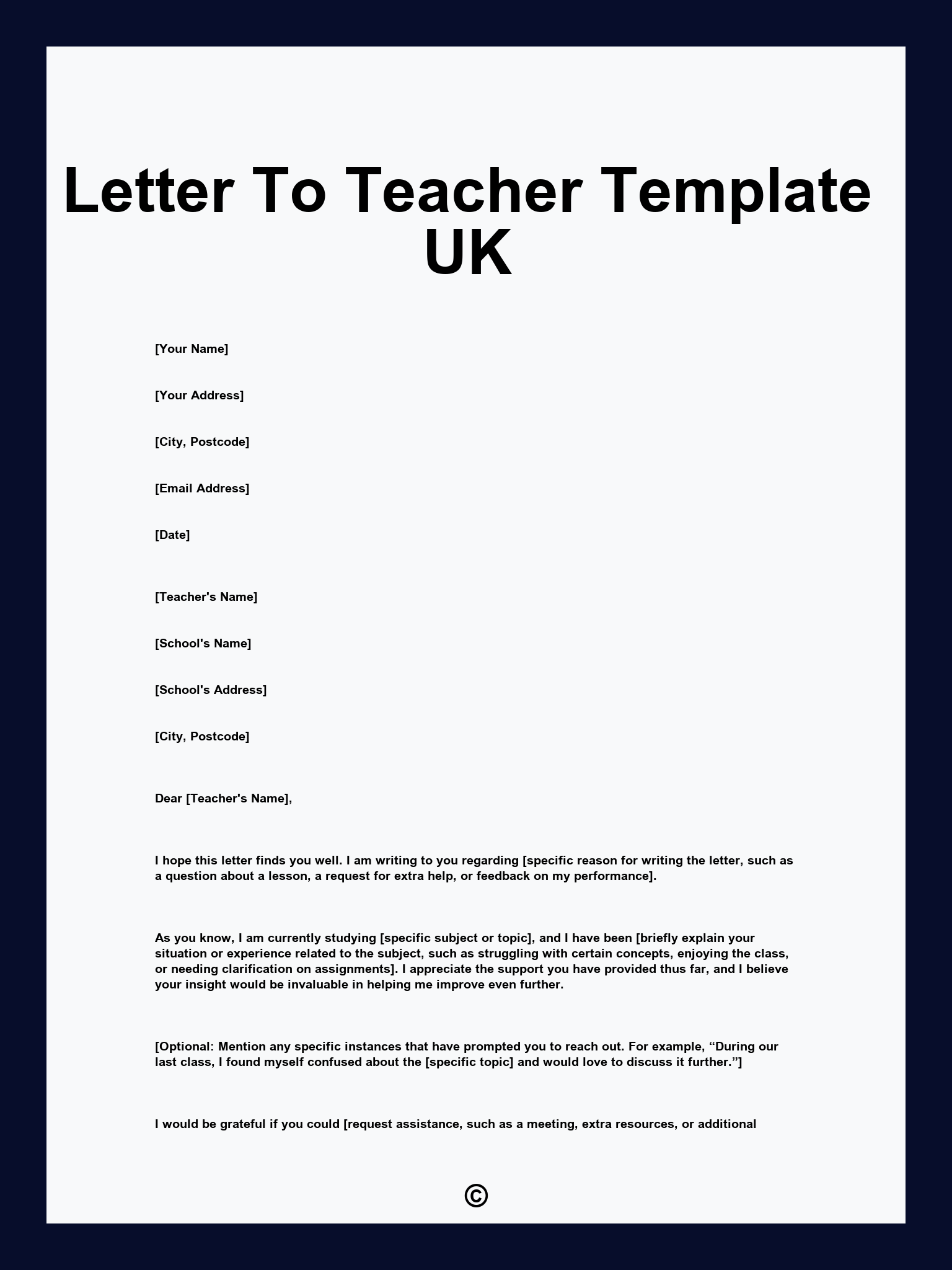 Letter To Teacher Template UK