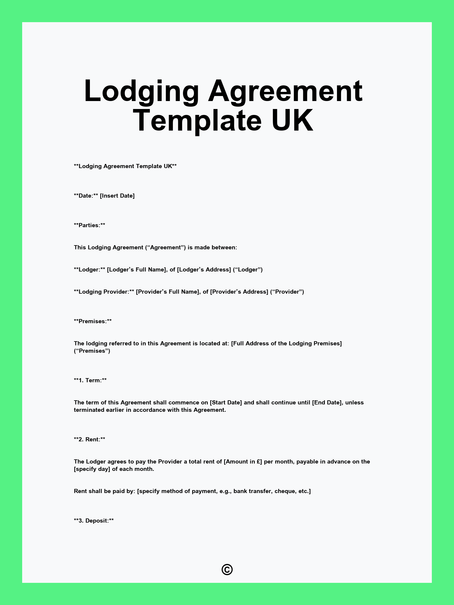 Lodging Agreement Template UK