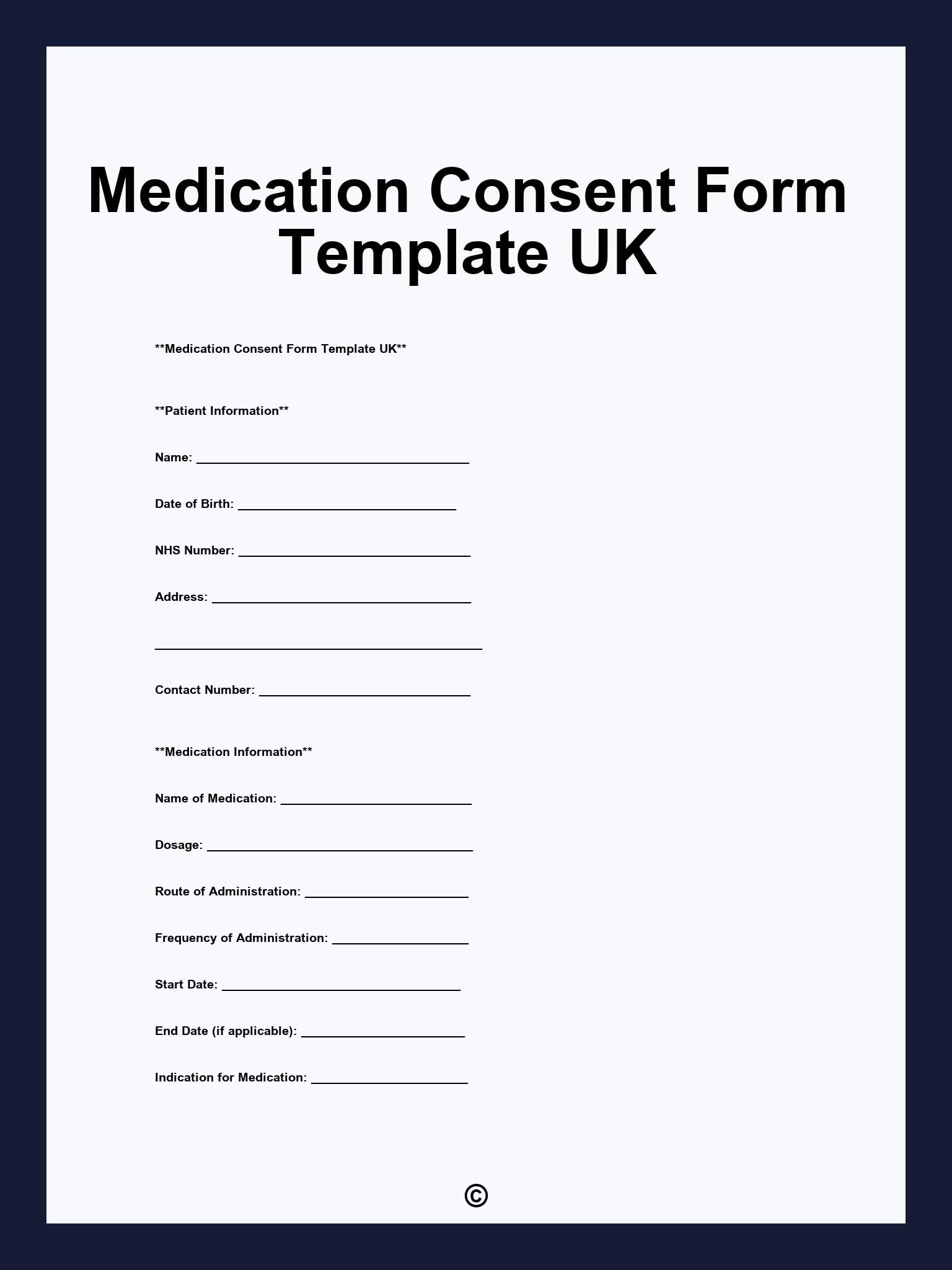 Medication Consent Form Template UK