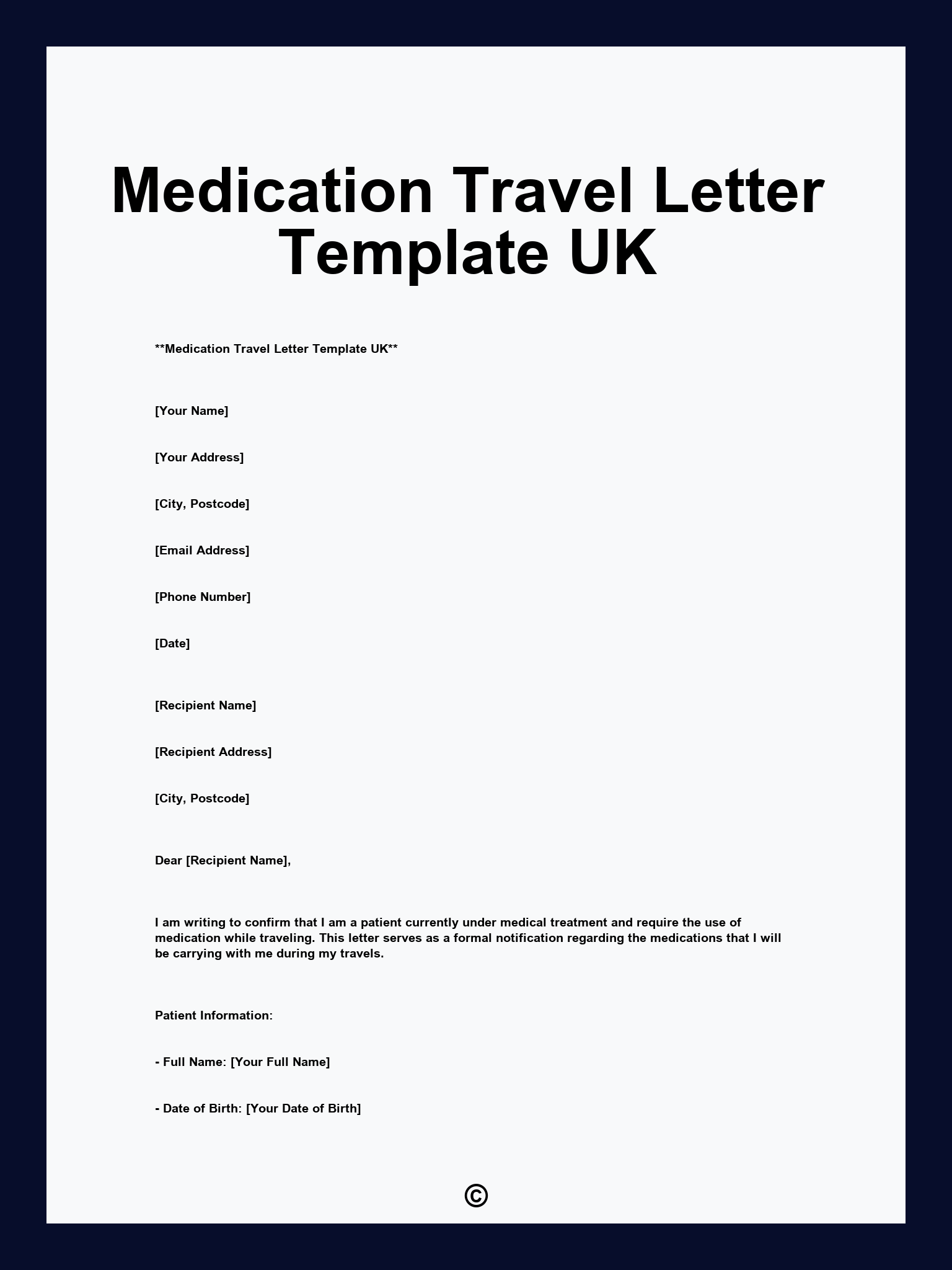 Medication Travel Letter Template UK