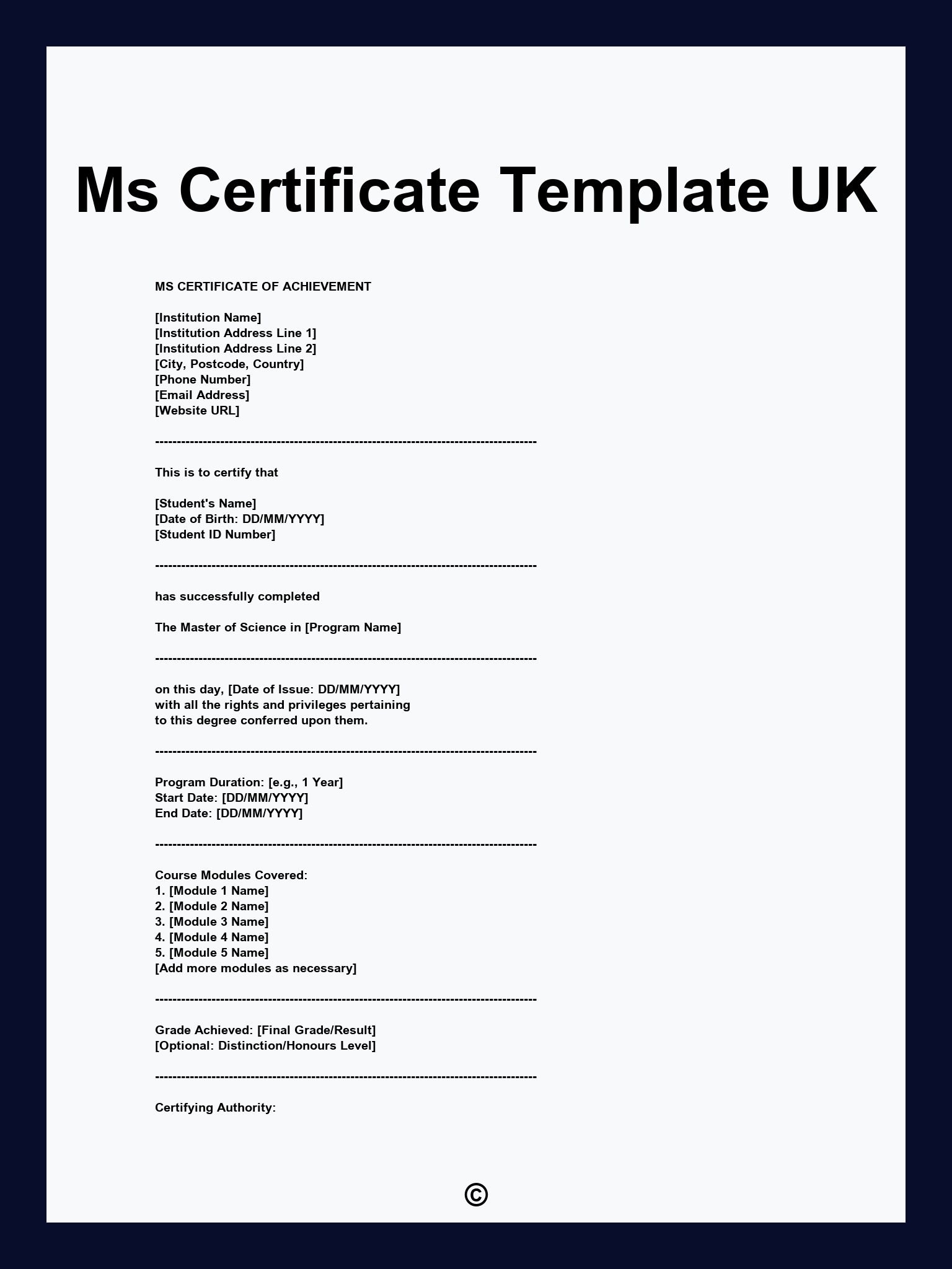 Ms Certificate Template UK